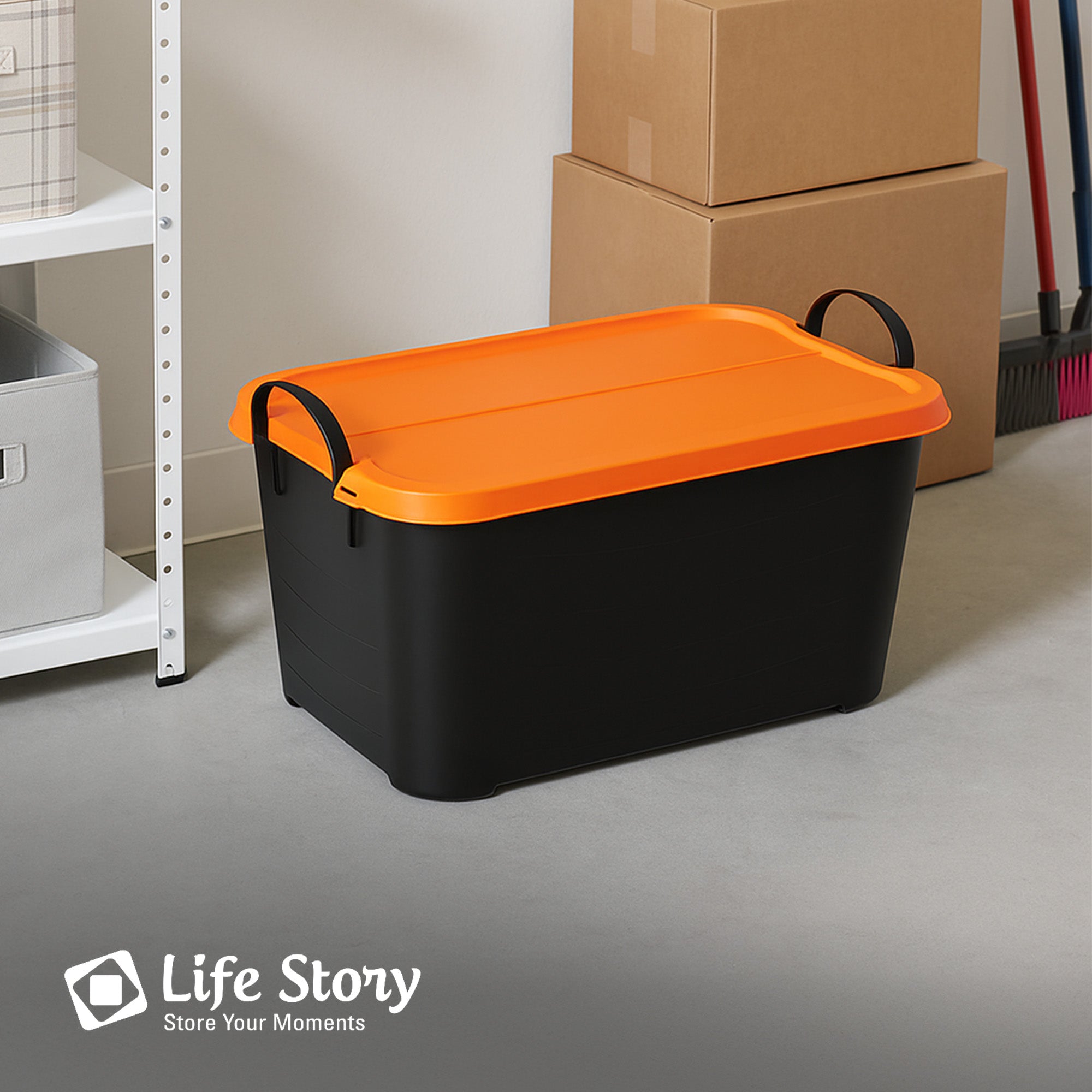 Life Story 55 Qt Stackable Storage Bin, Versatile Lidded Container, Black/Orange - VMInnovations