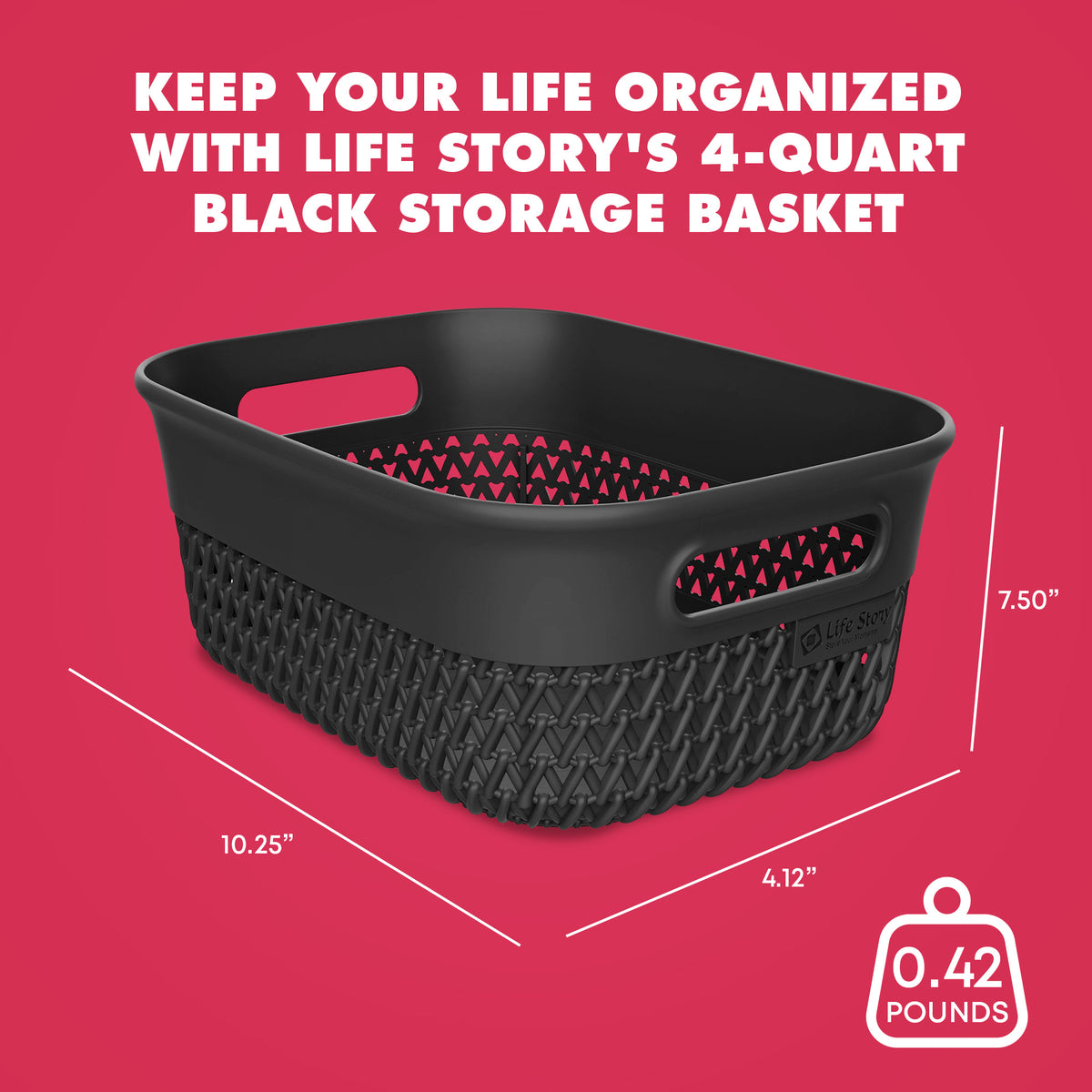 Life Story 4 Qt Decorative Storage Basket, Small Plastic Home Organizer, Black - VMInnovations