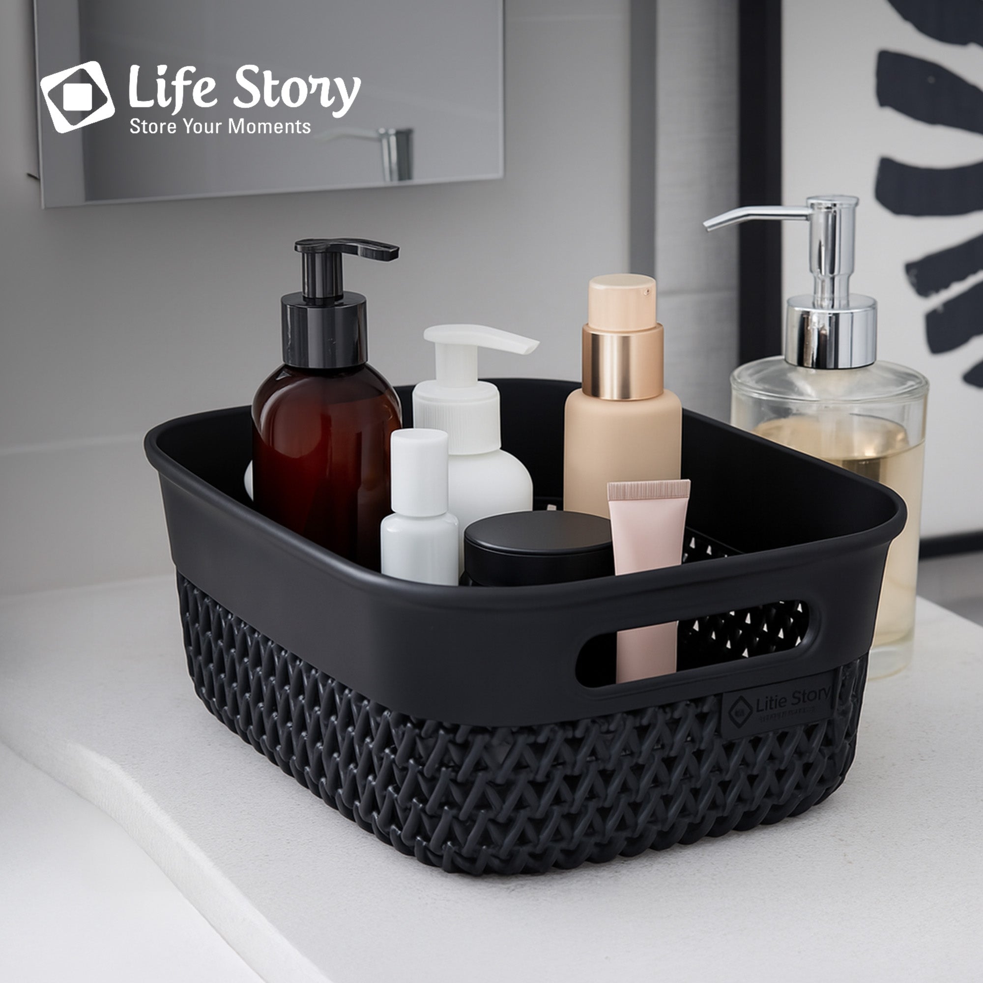 Life Story 4 Qt Decorative Storage Basket, Small Plastic Home Organizer, Black - VMInnovations