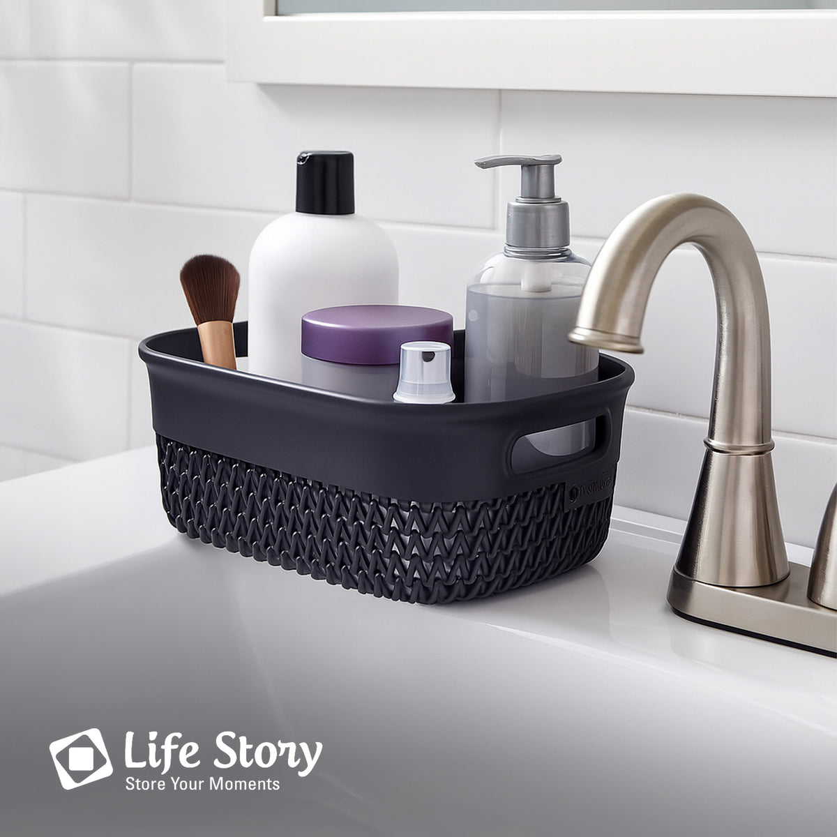 Life Story 4 Qt Decorative Storage Basket, Small Plastic Home Organizer, Black - VMInnovations