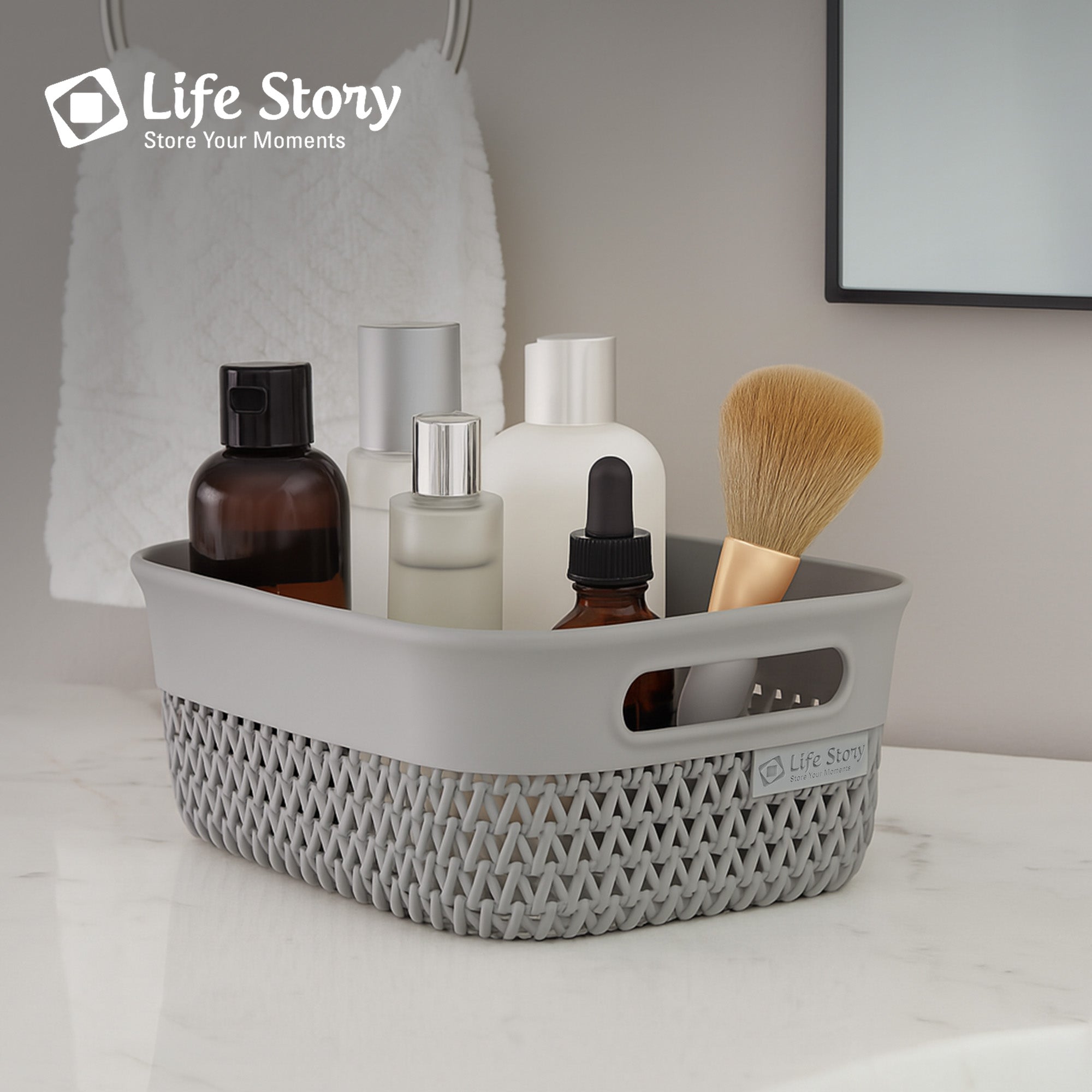 Life Story 4 Qt Decorative Storage Basket, Small Plastic Home Organizer, Gray - VMInnovations