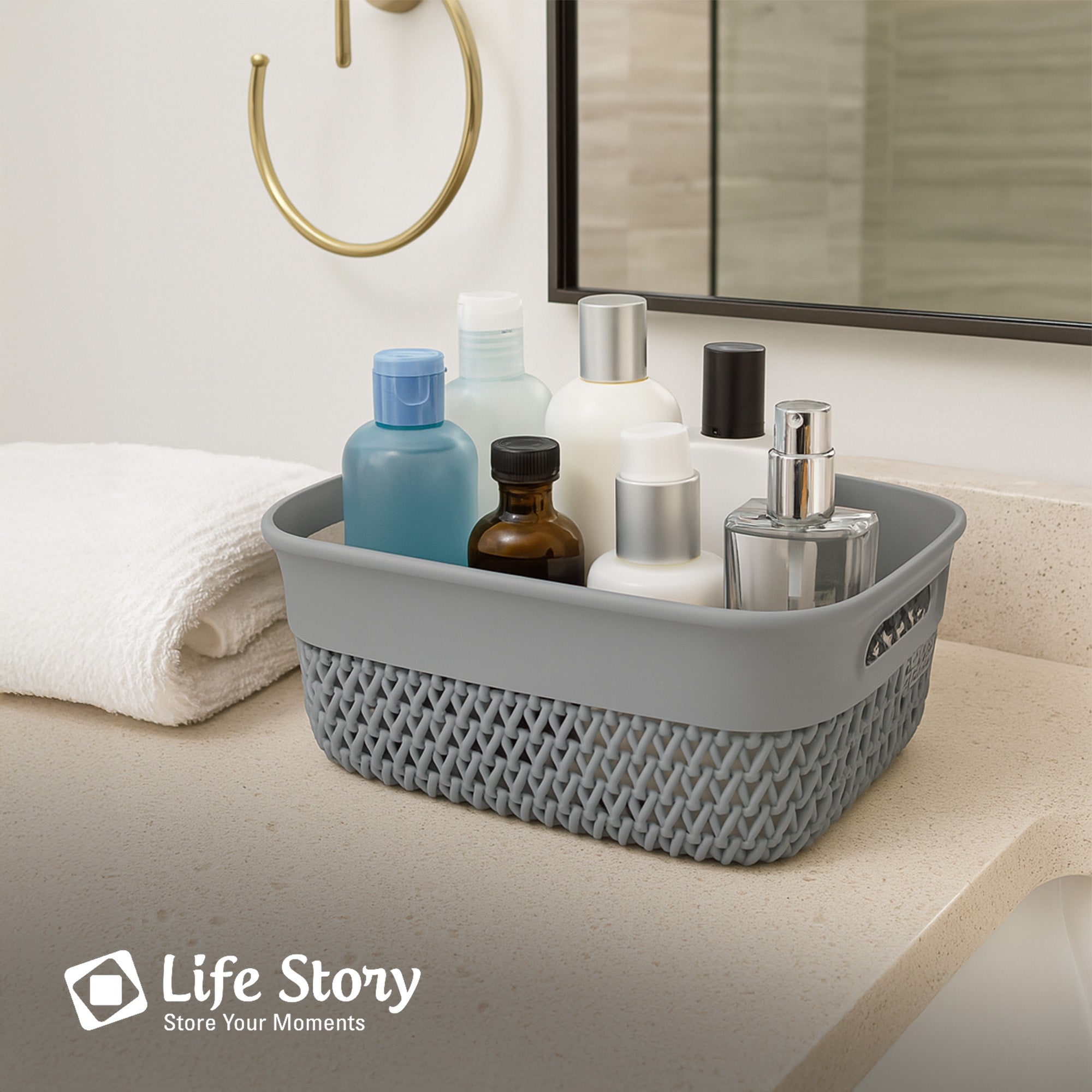 Life Story 4 Qt Decorative Storage Basket, Small Plastic Home Organizer, Gray - VMInnovations
