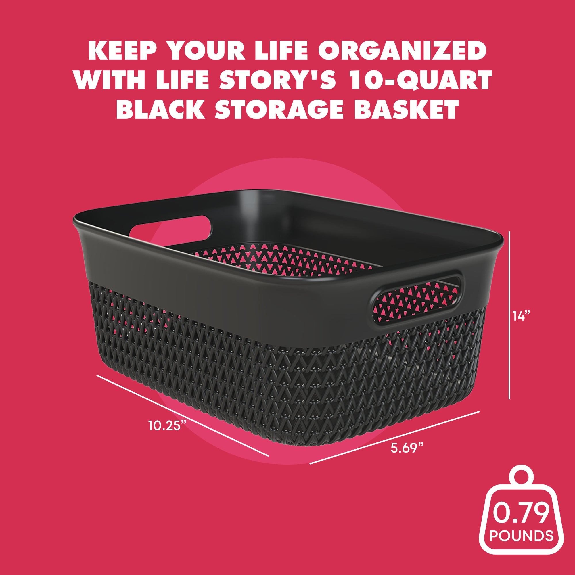 Life Story 10 Qt Decorative Storage Basket, Medium Plastic Home Organizer, Black - VMInnovations