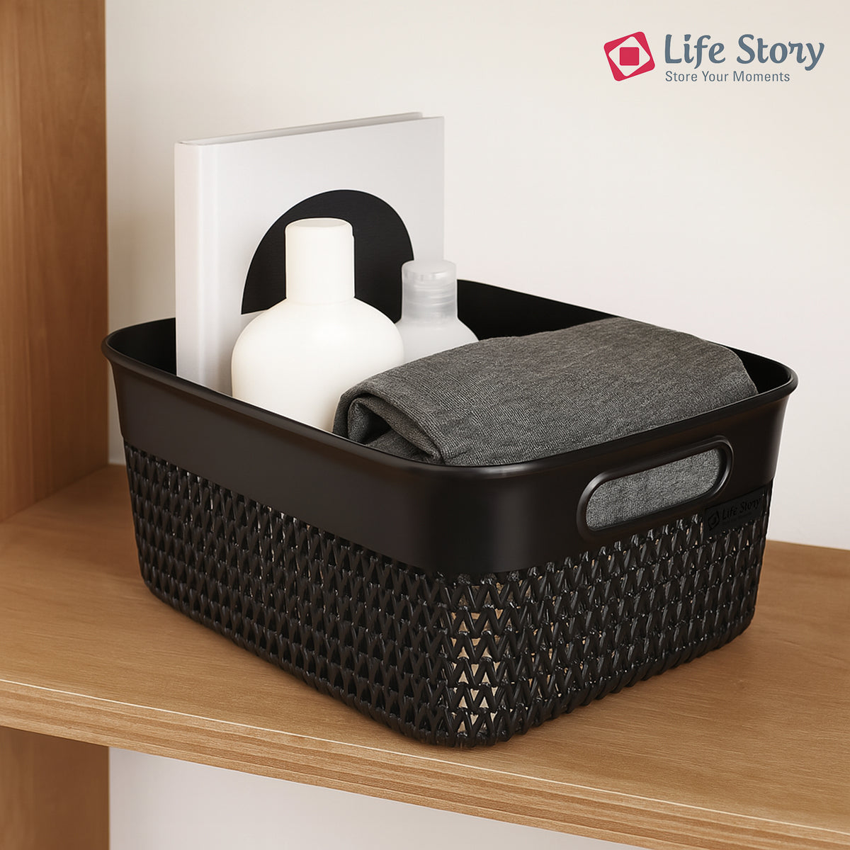 Life Story 10 Qt Decorative Storage Basket, Medium Plastic Home Organizer, Black - VMInnovations