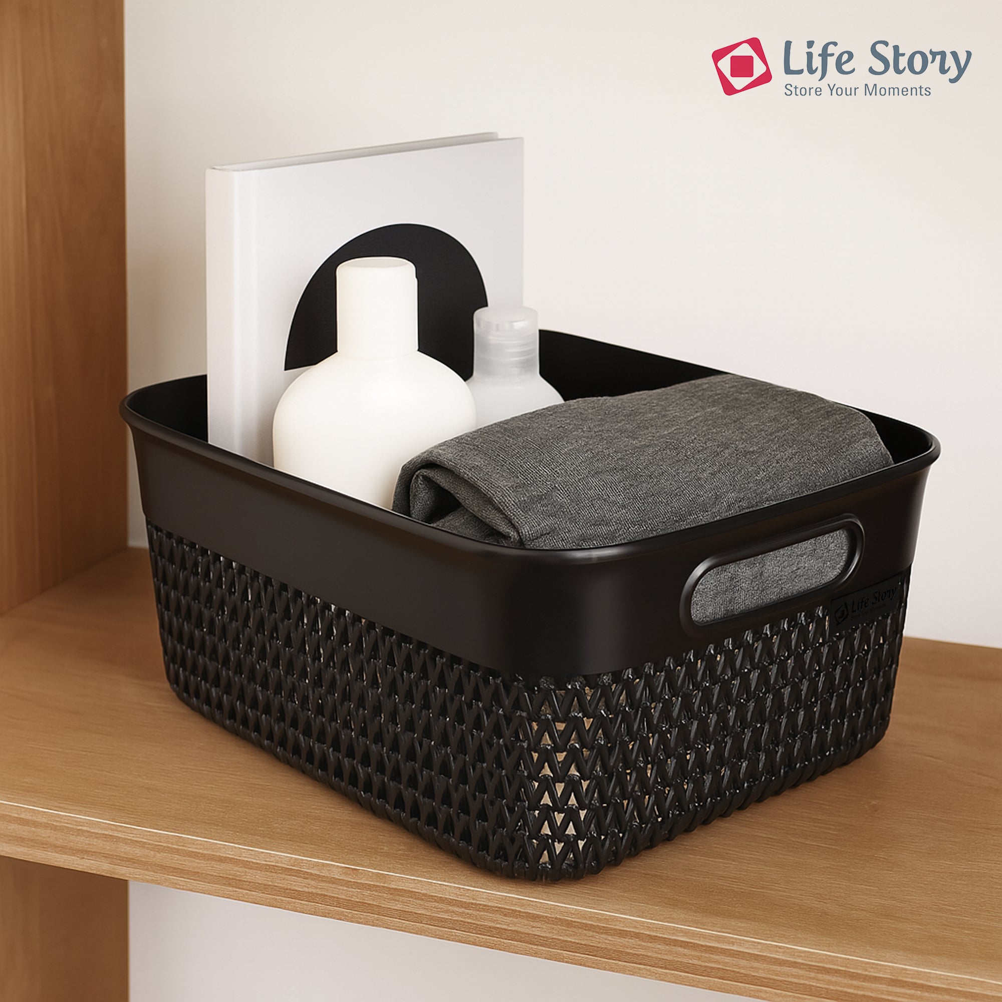 Life Story 10 Qt Decorative Storage Basket, Medium Plastic Home Organizer, Black - VMInnovations