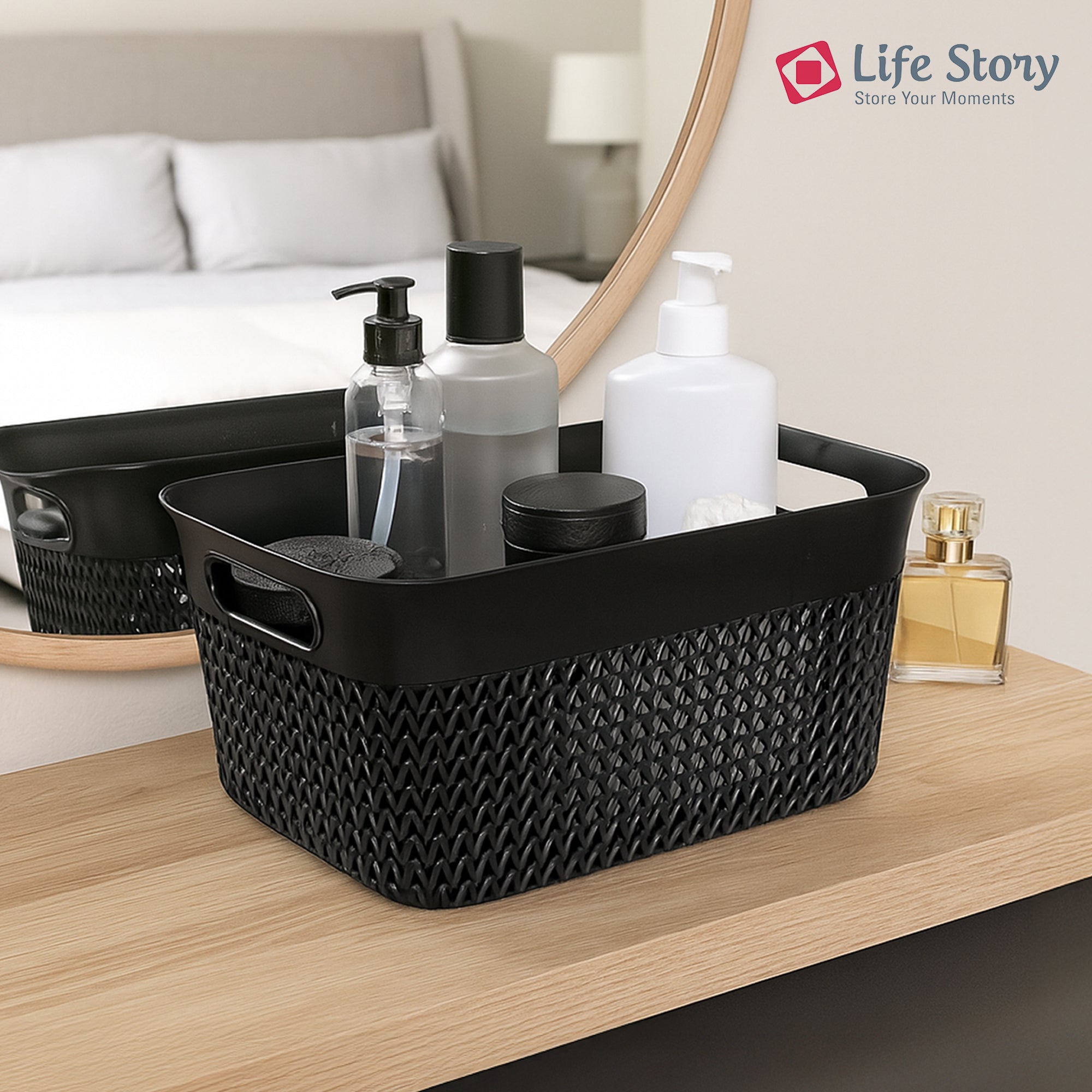 Life Story 10 Qt Decorative Storage Basket, Medium Plastic Home Organizer, Black - VMInnovations