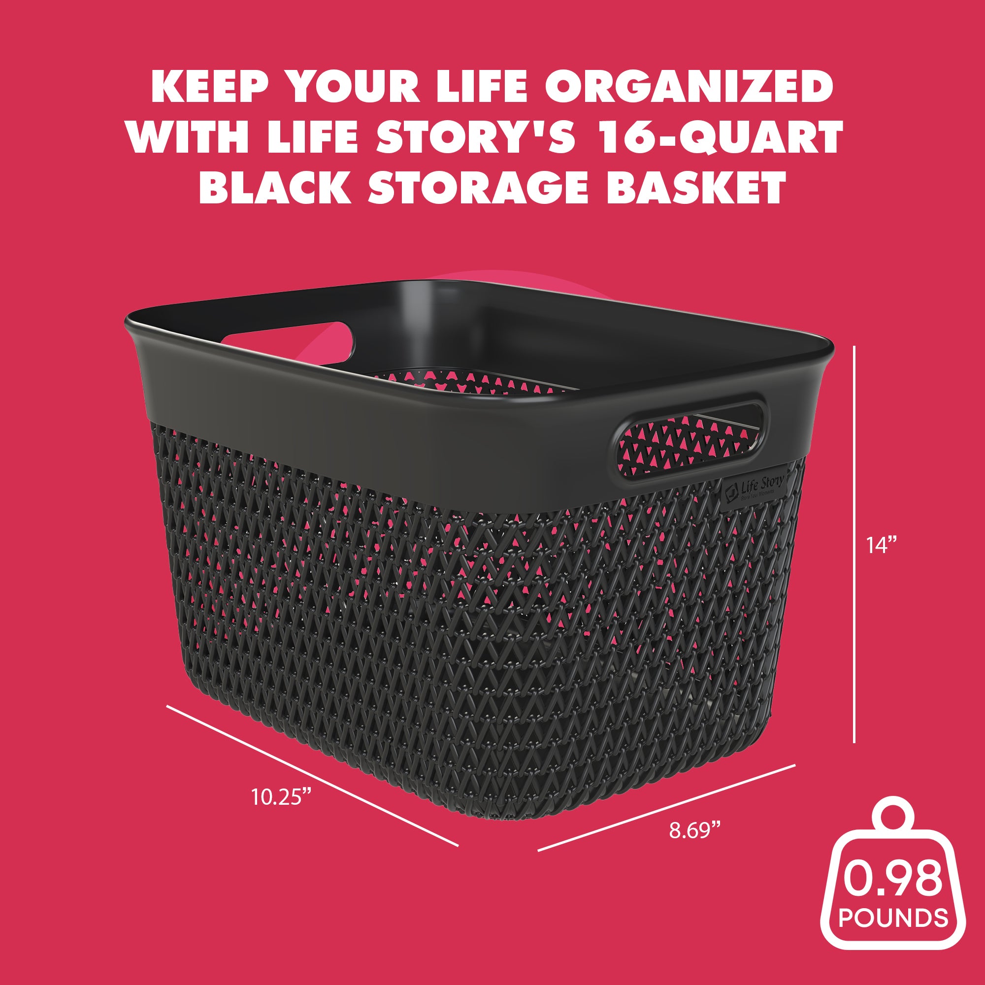 Life Story 16 Qt Decorative Storage Basket, Large Plastic Home Organizer, Black - VMInnovations