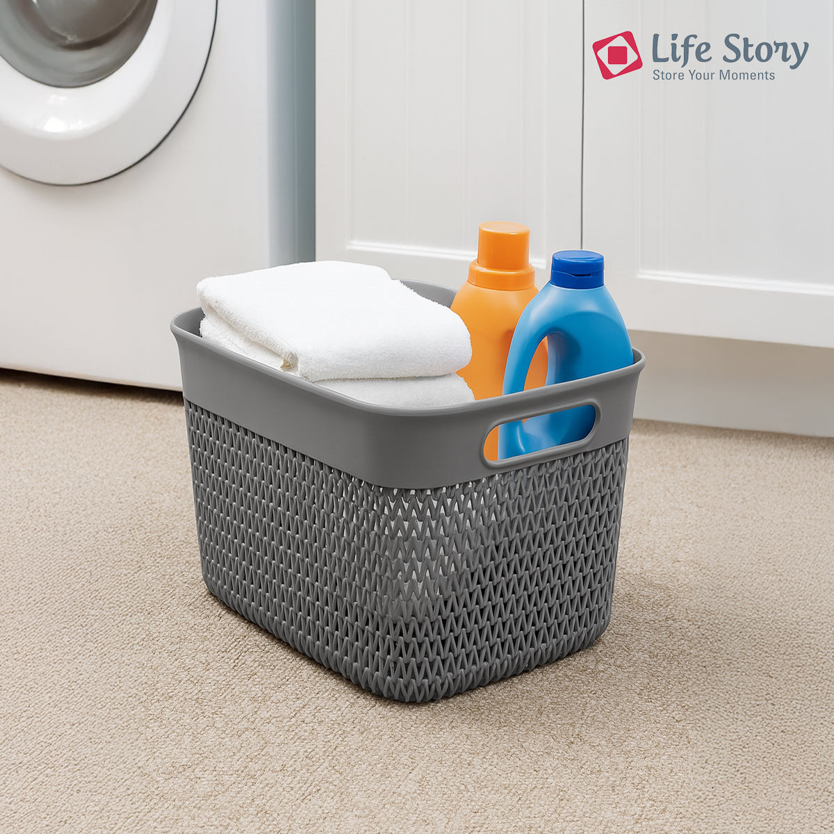 Life Story 16 Qt Decorative Storage Basket, Large Plastic Home Organizer, Gray - VMInnovations