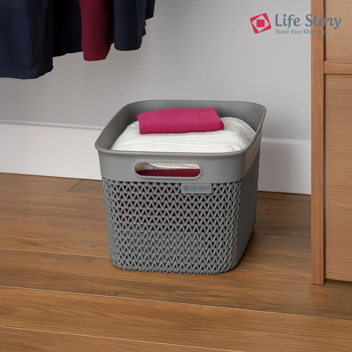 Life Story 16 Qt Decorative Storage Basket, Large Plastic Home Organizer, Gray - VMInnovations