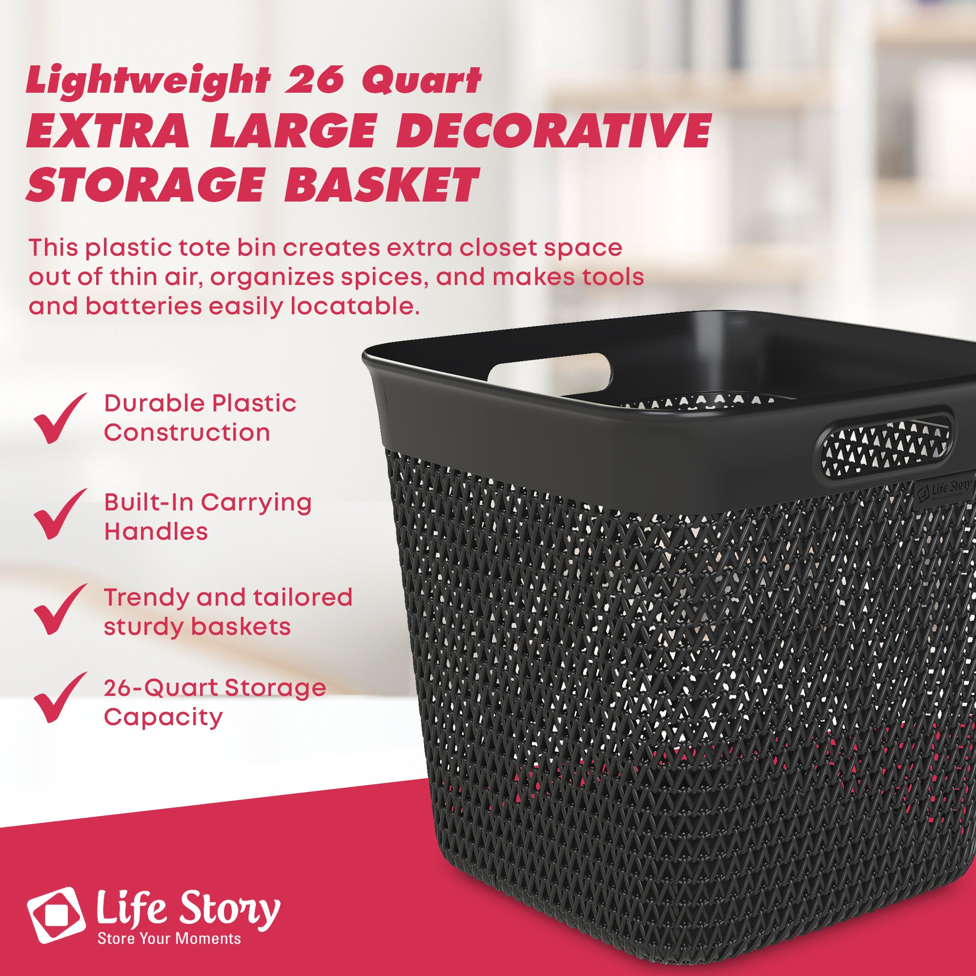 Life Story 26 Qt Decorative Storage Basket, Extra Large Plastic Home Organizer - VMInnovations