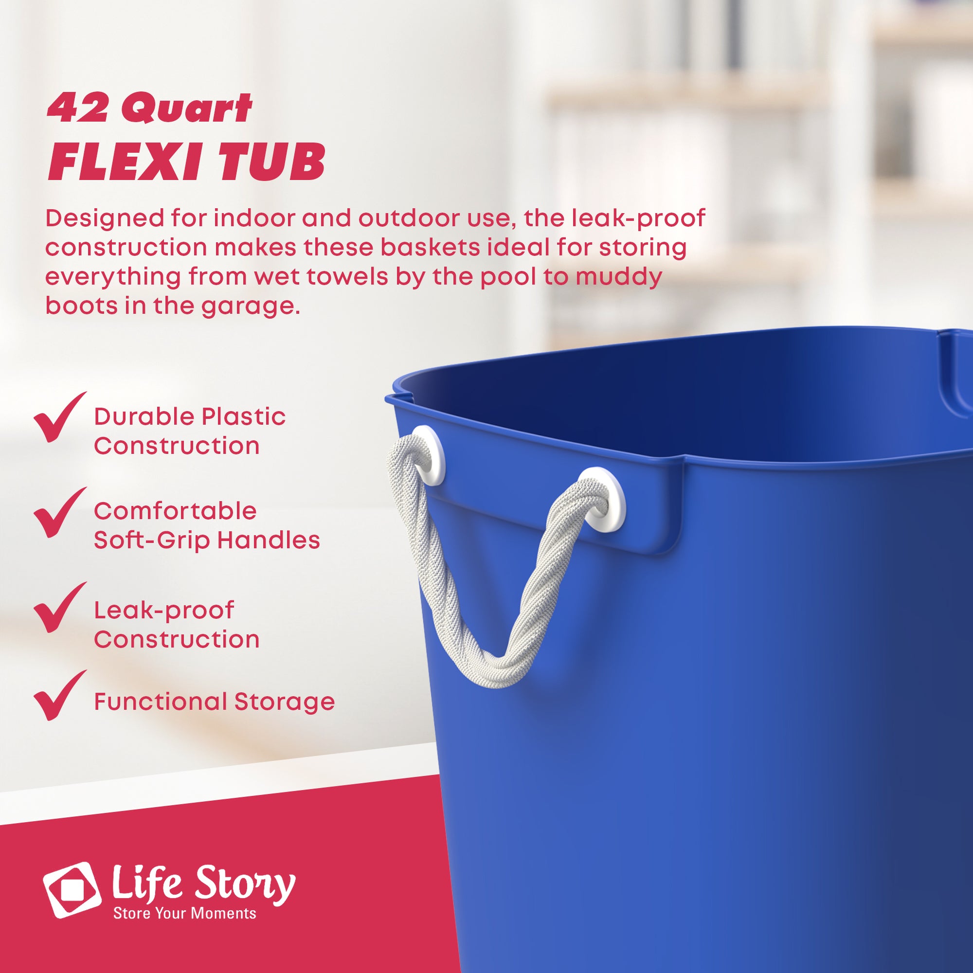 Life Story 42 Quart Flexi Tub, Versatile Storage Tote, Home Organizer, Blue - VMInnovations