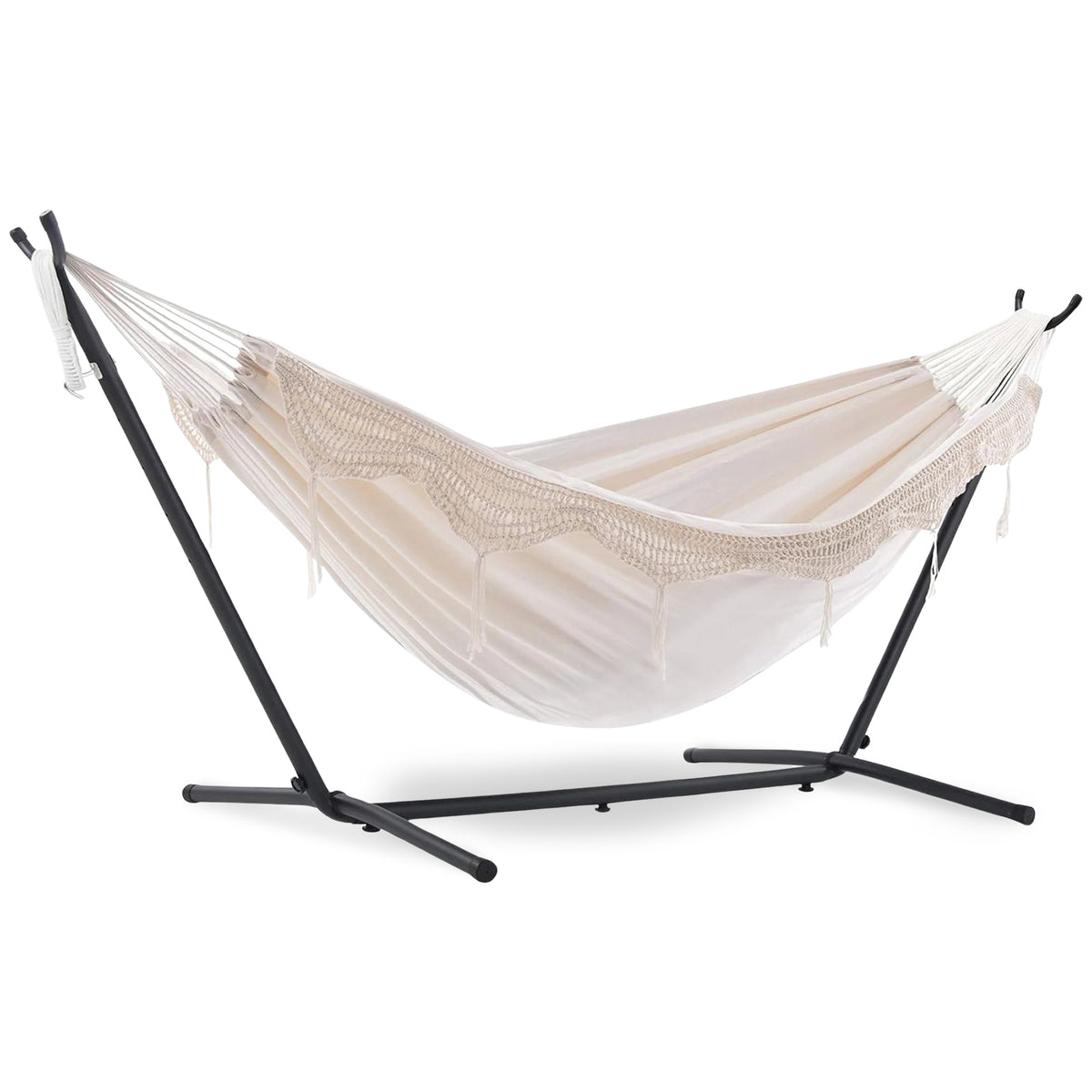 Vivere Double Cotton Hammock, Comfortable Daybed with Steel Stand, 9', Natural
