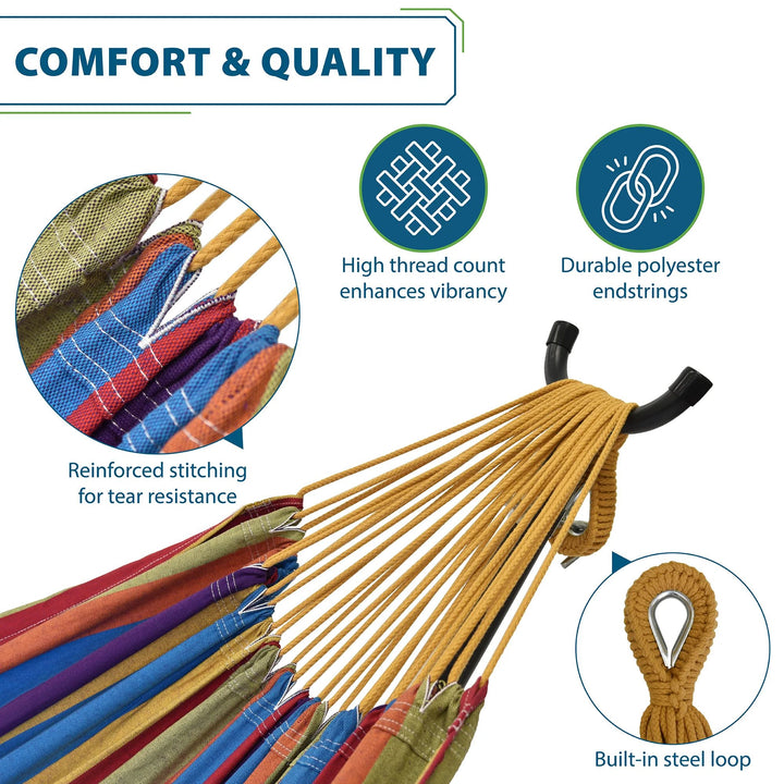 Vivere Double Cotton Hammock, Comfortable Daybed with Steel Stand, 9', Tropical - VMInnovations