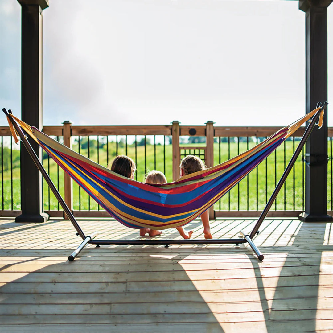 Vivere Double Cotton Hammock, Comfortable Daybed with Steel Stand, 9', Tropical - VMInnovations