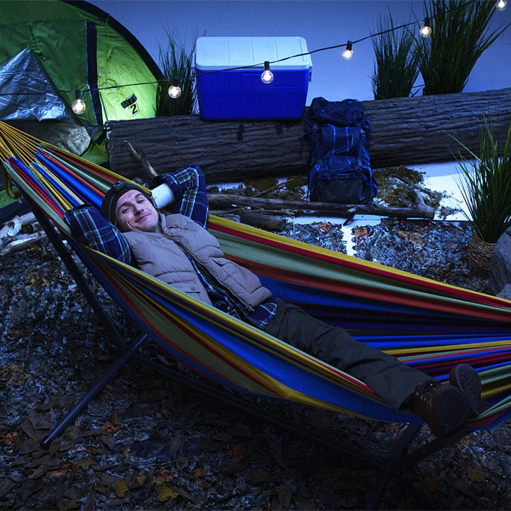 Vivere Double Cotton Hammock, Comfortable Daybed with Steel Stand, 9', Tropical - VMInnovations