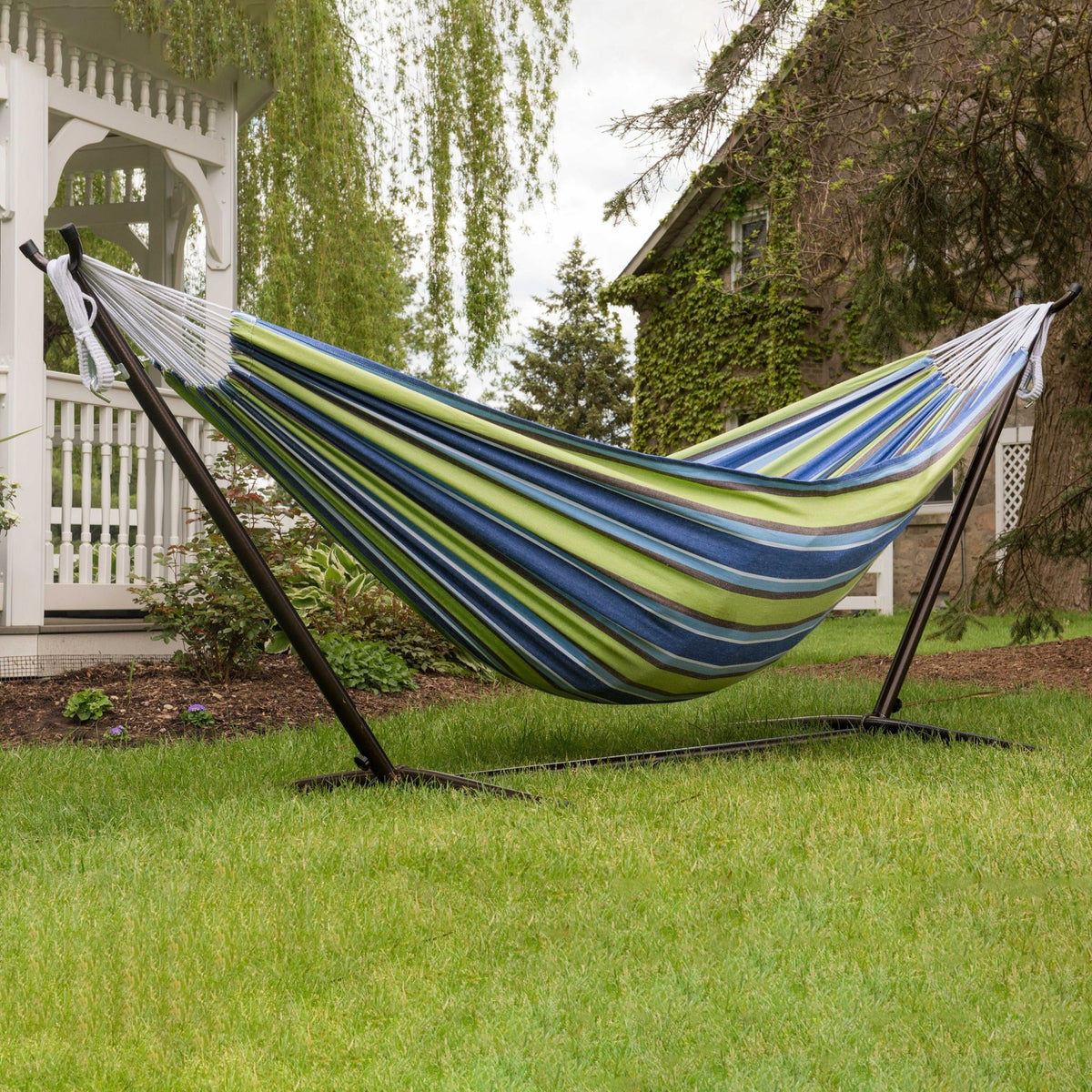 Vivere Double Cotton Hammock, Comfortable Daybed with Steel Stand (Open Box) - VMInnovations