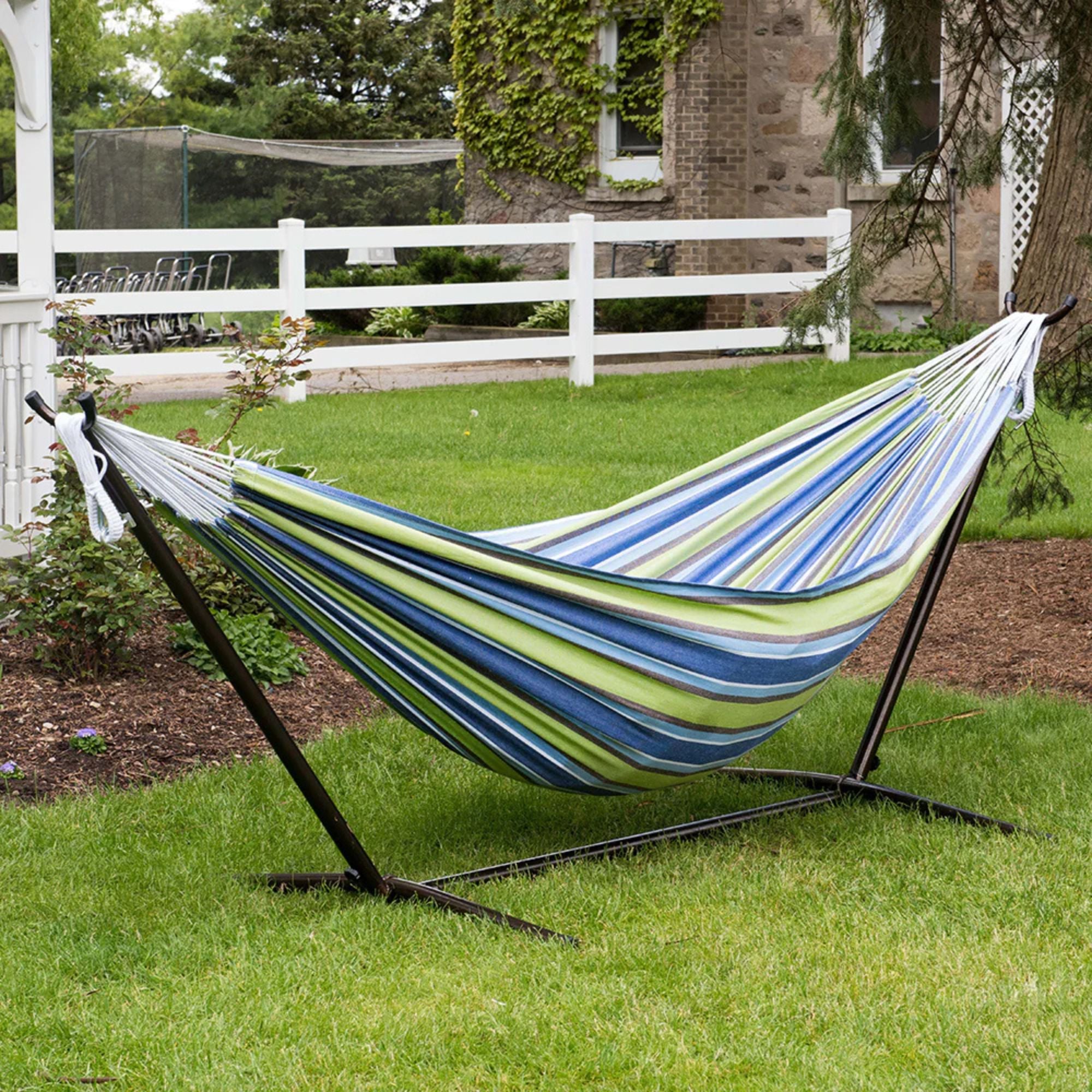 Vivere Double Cotton Hammock, Comfortable Daybed with Steel Stand, 9', Oasis - VMInnovations