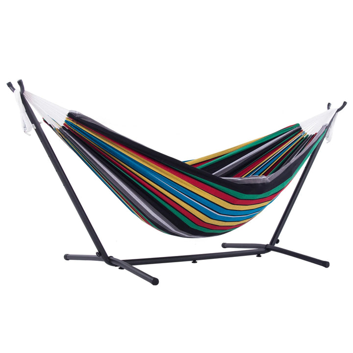 Vivere Double Cotton Hammock, Comfortable Daybed with Steel Stand, 9', Rio Night - VMInnovations