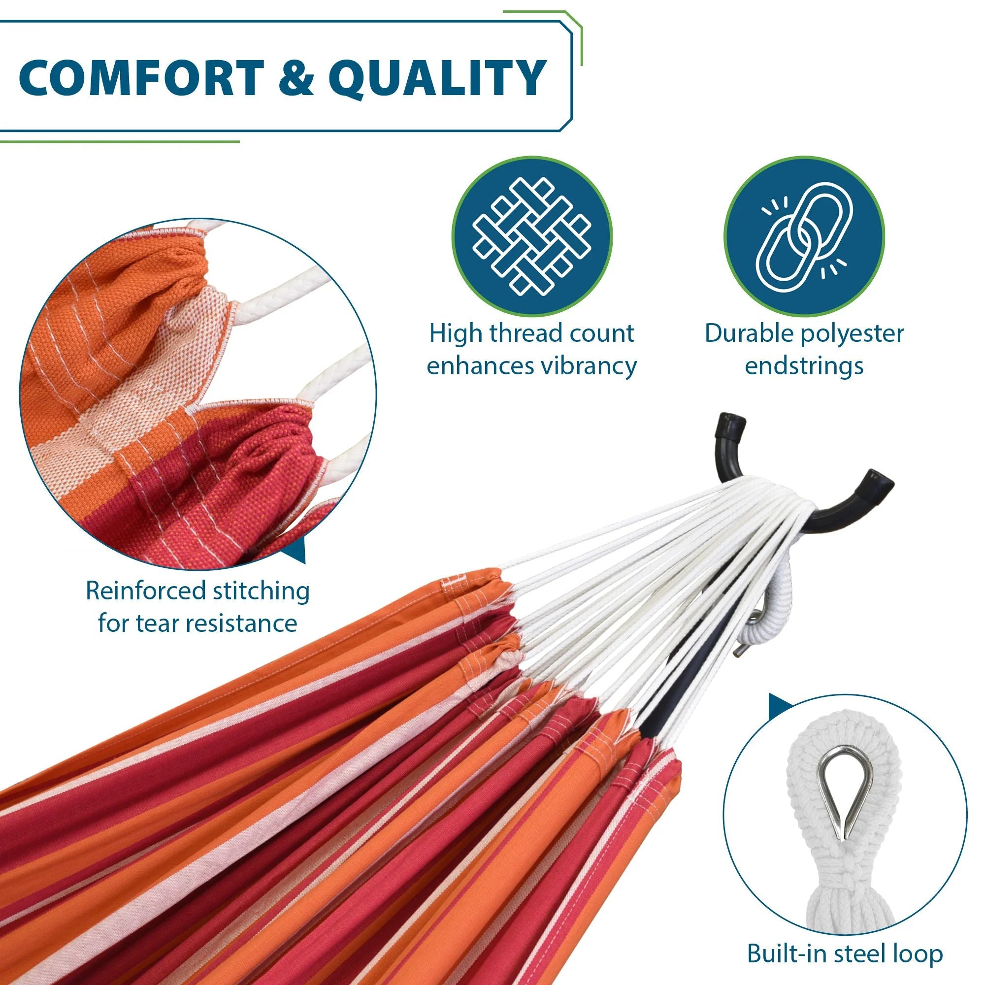 Vivere Double Cotton Hammock, Comfortable Daybed w/Steel Stand, 9' (Open Box)