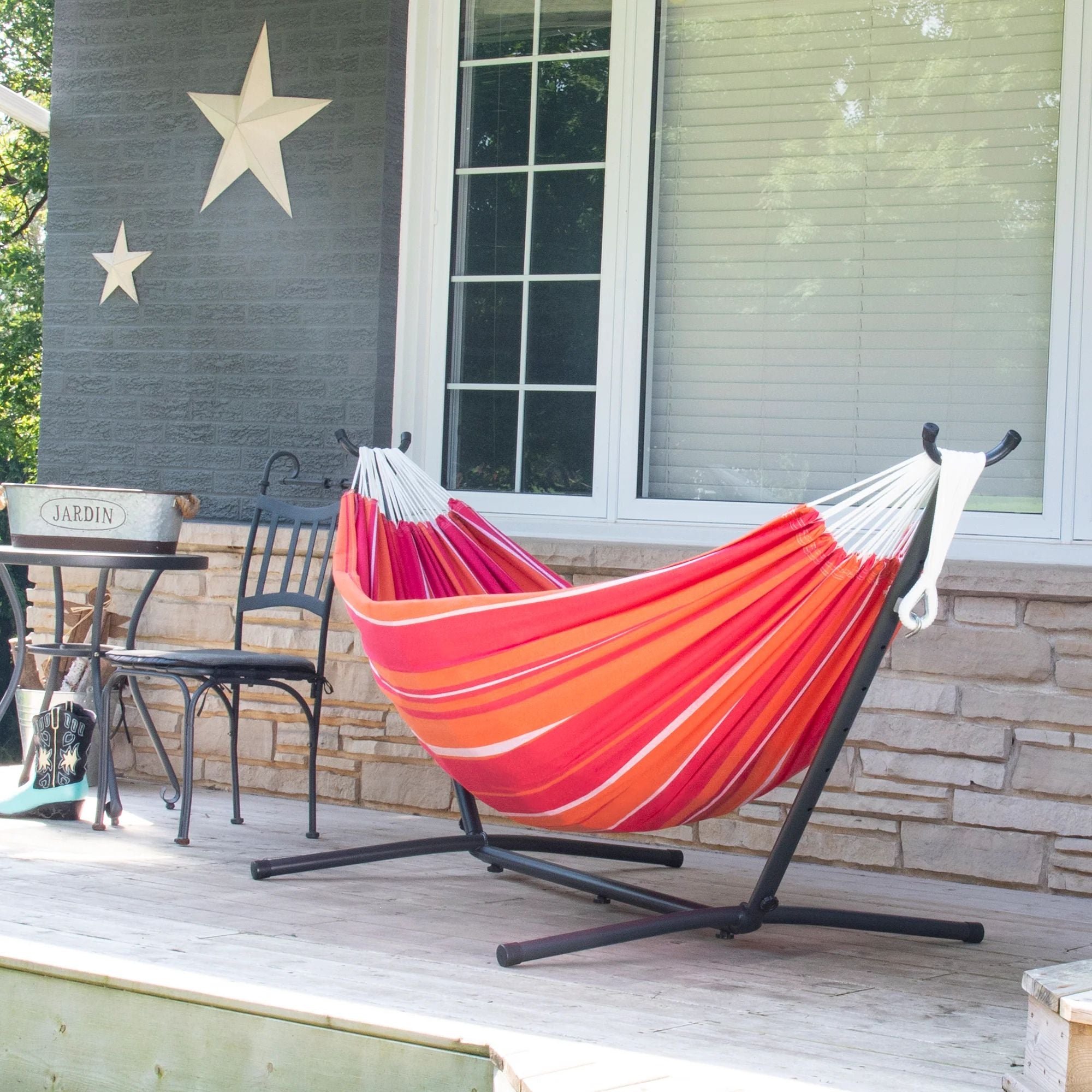 Vivere Double Cotton Hammock, Comfortable Daybed w/Steel Stand, 9' (Open Box) - VMInnovations