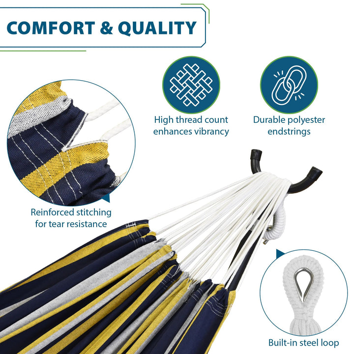 Vivere Double Cotton Hammock, Comfortable Daybed with Steel Stand, 9', Serenity - VMInnovations