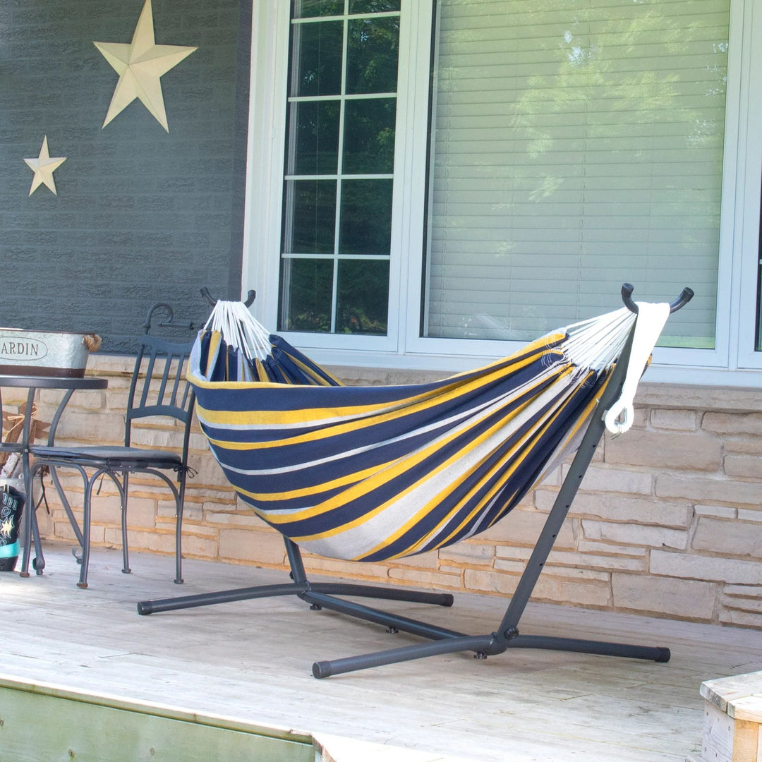 Vivere Double Cotton Hammock, Comfortable Daybed with Steel Stand, 9', Serenity - VMInnovations