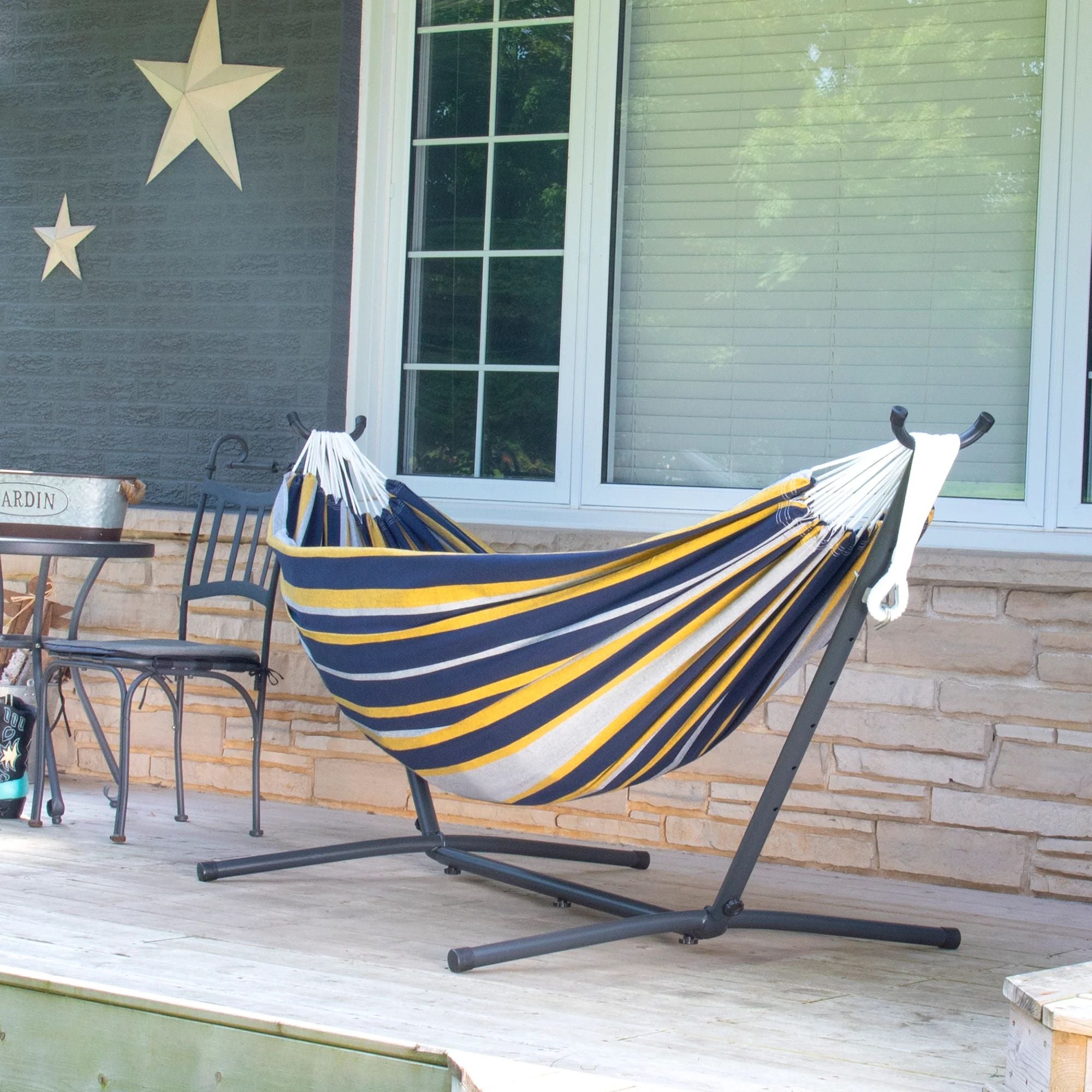 Vivere Double Cotton Hammock, Comfortable Daybed with Steel Stand, 9', Serenity - VMInnovations