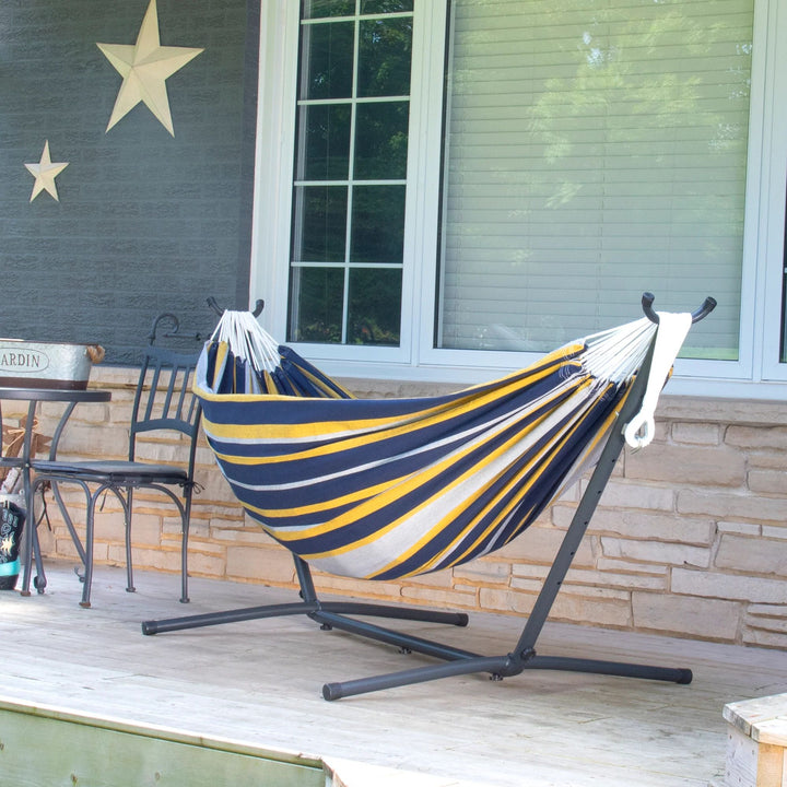 Vivere Double Cotton Hammock, Comfortable Daybed with Steel Stand, 9', Serenity - VMInnovations