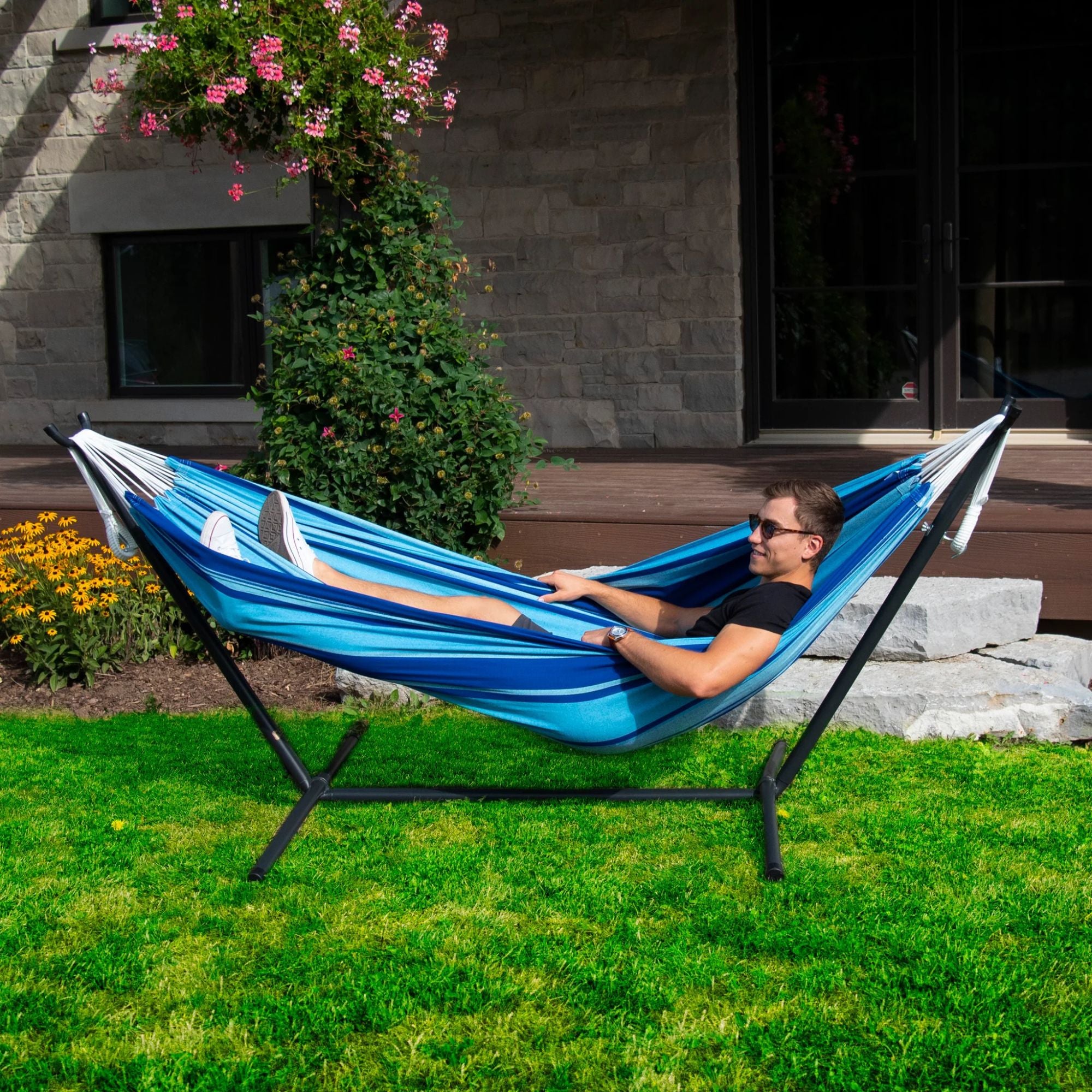 Vivere Double Cotton Hammock, Comfortable Daybed, Steel Stand, 9', (Used)