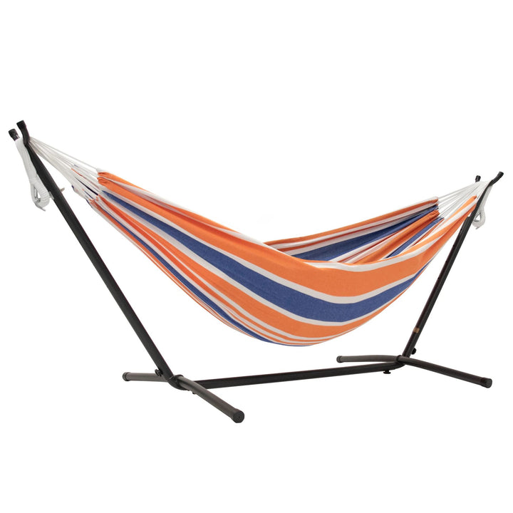 Vivere Double Cotton Hammock, Comfortable Daybed, Steel Stand, 9', Orange Punch - VMInnovations