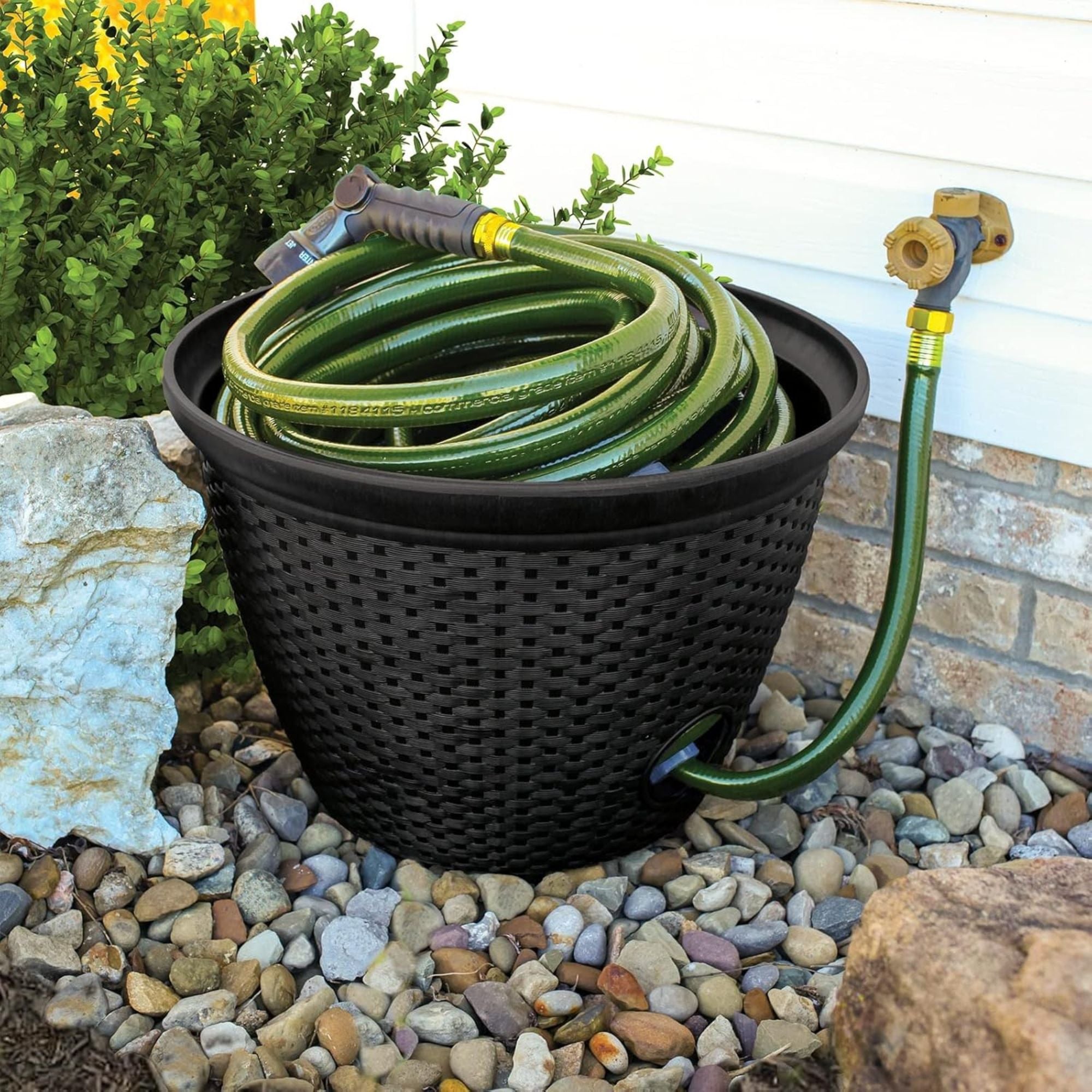 The HC Companies 18 Inch Woven Garden Hose Holder, Up to 100 Ft Capacity, Black - VMInnovations
