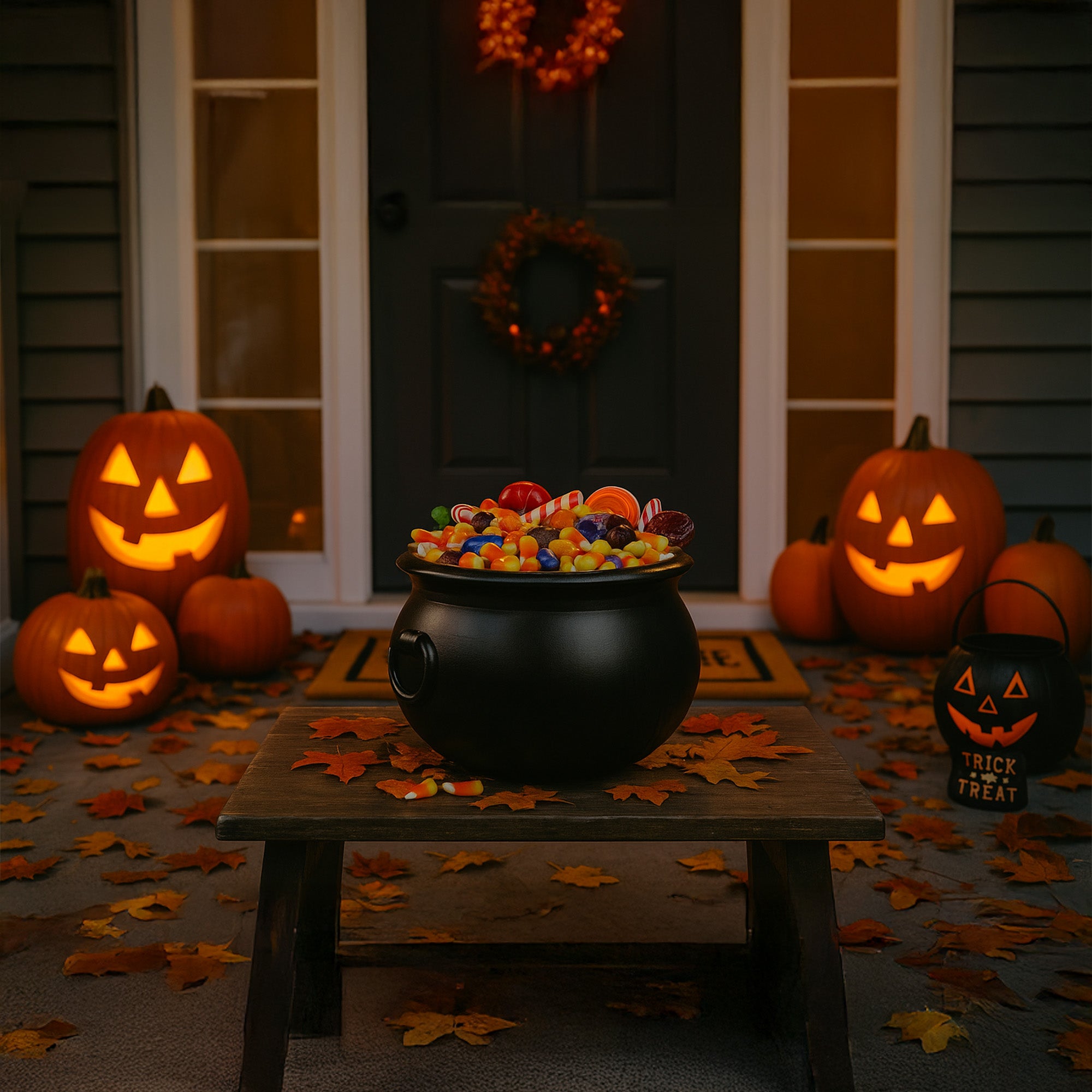 Union Products 55120 12" Witch Cauldron Spooky Halloween Decor, Black, 2 Pack