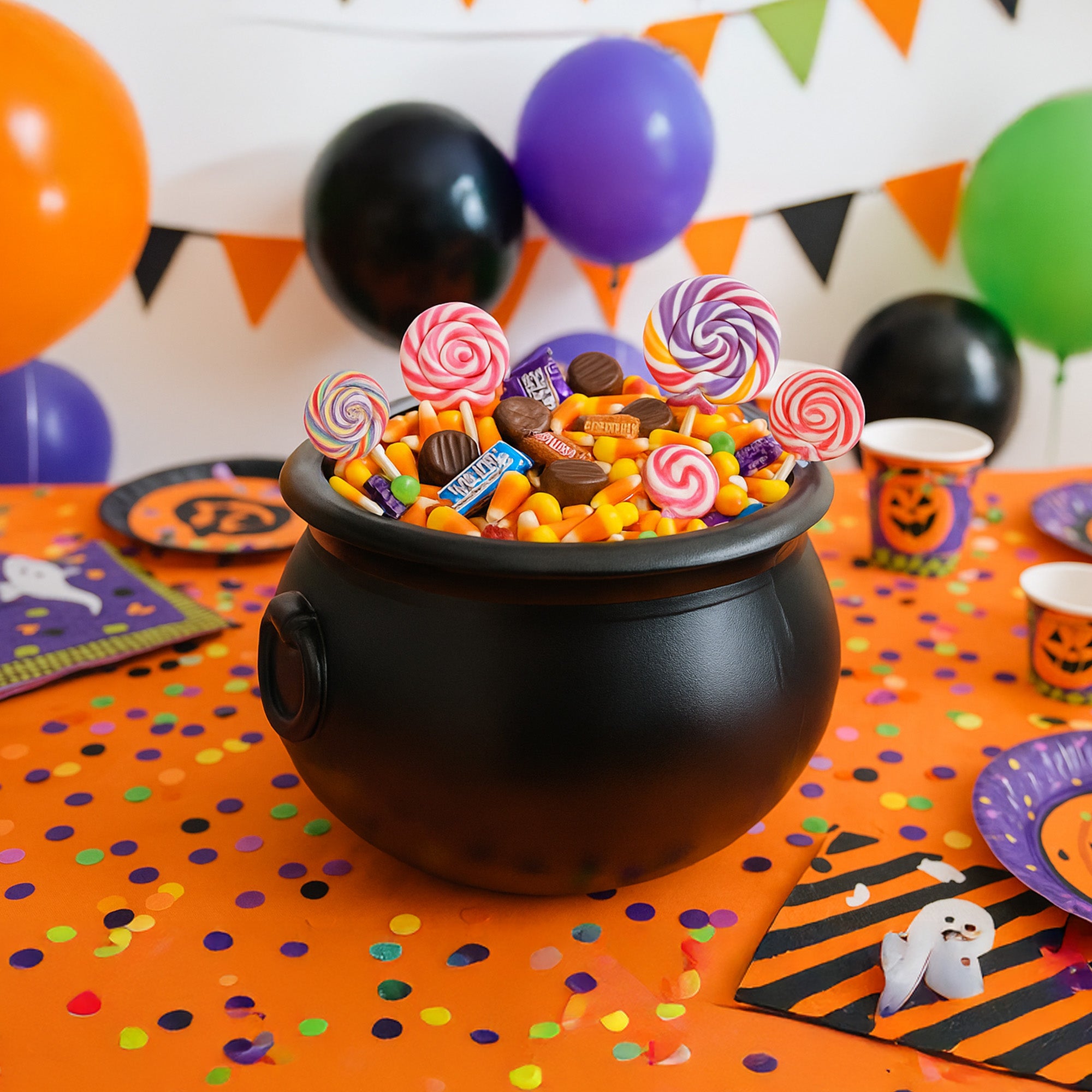 Union Products 55120 12" Witch Cauldron Spooky Halloween Decor, Black, 2 Pack