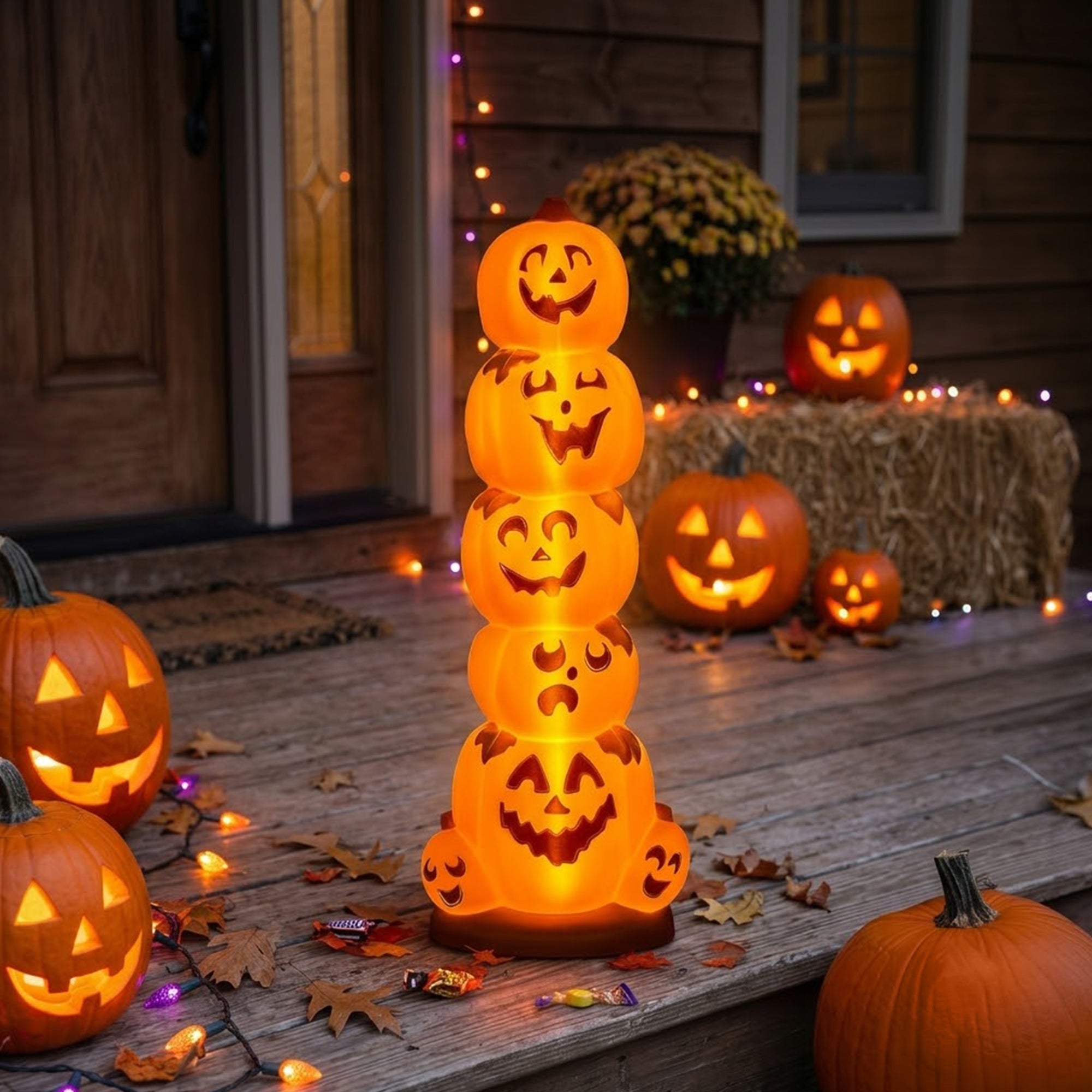Union Products 55780 LED Pre-Lit Pumpkin Stack, Indoor/Outdoor Halloween Decor