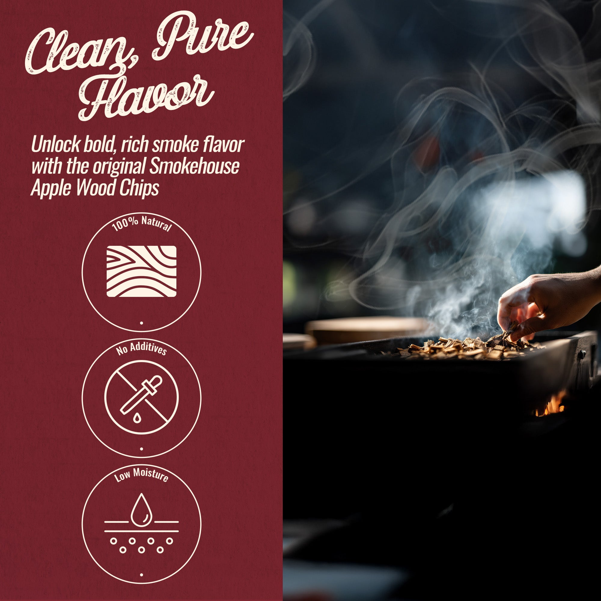 Smokehouse Apple Wood Chips, All Natural for Premium Smoke Flavor, 2 Pounds - VMInnovations