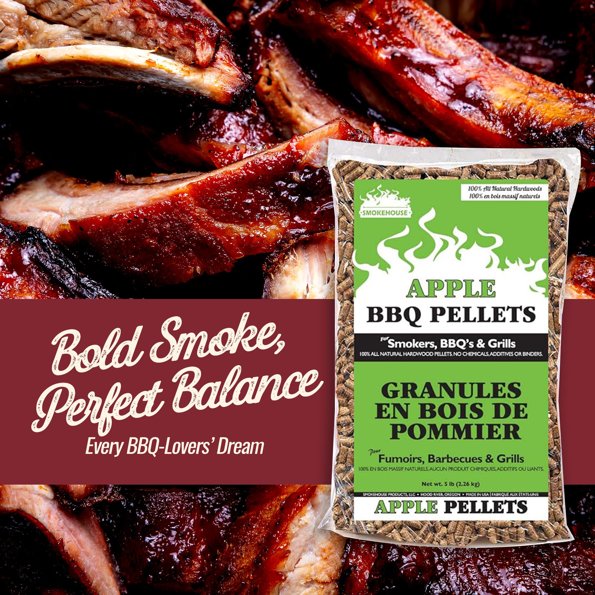 Smokehouse Apple Wood Pellets, All Natural for Premium Smoke Flavor, 5 Pounds - VMInnovations