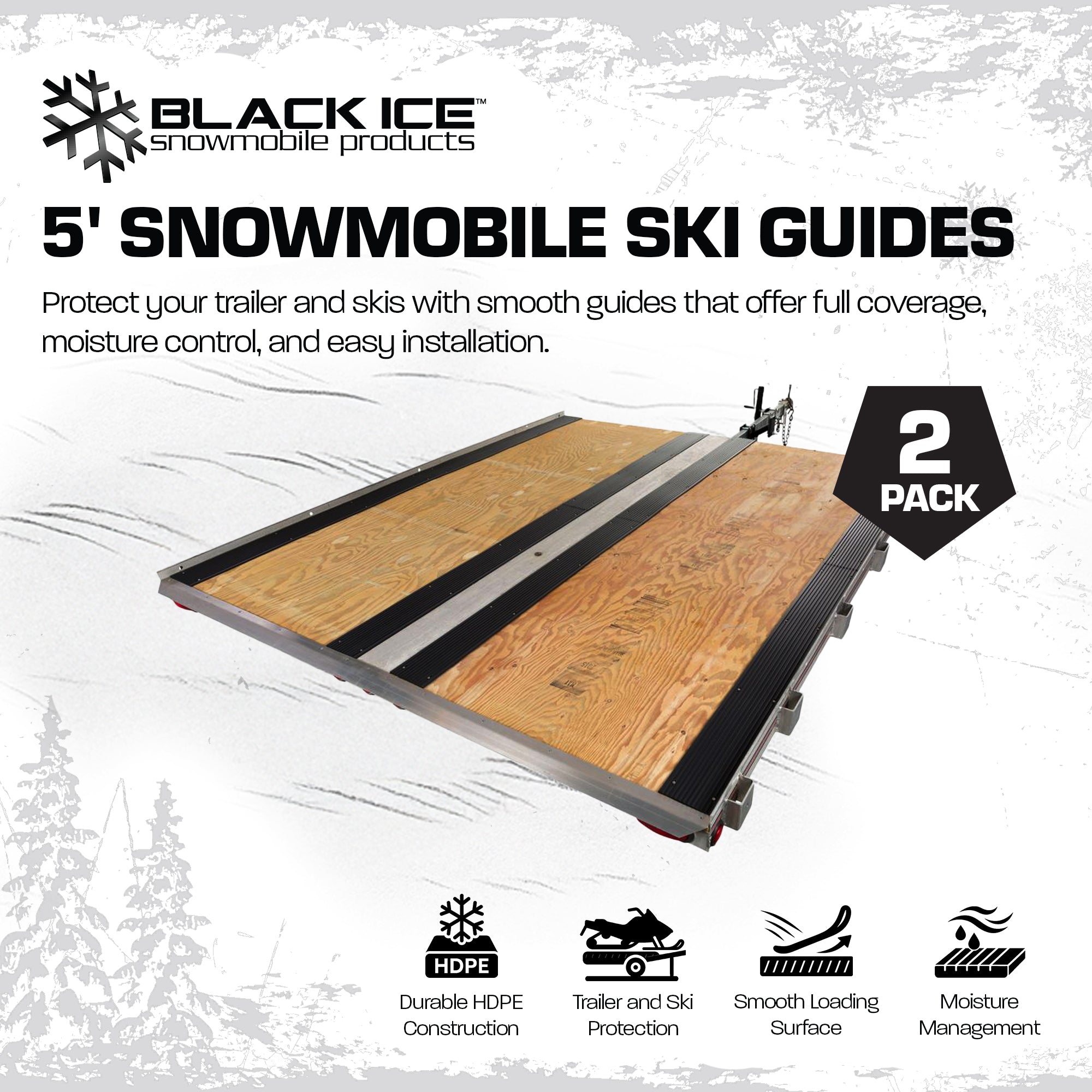 Black Ice 2 Pack 5-Foot Snowmobile Trailer Ski Guides for Friction-Free Loading - VMInnovations