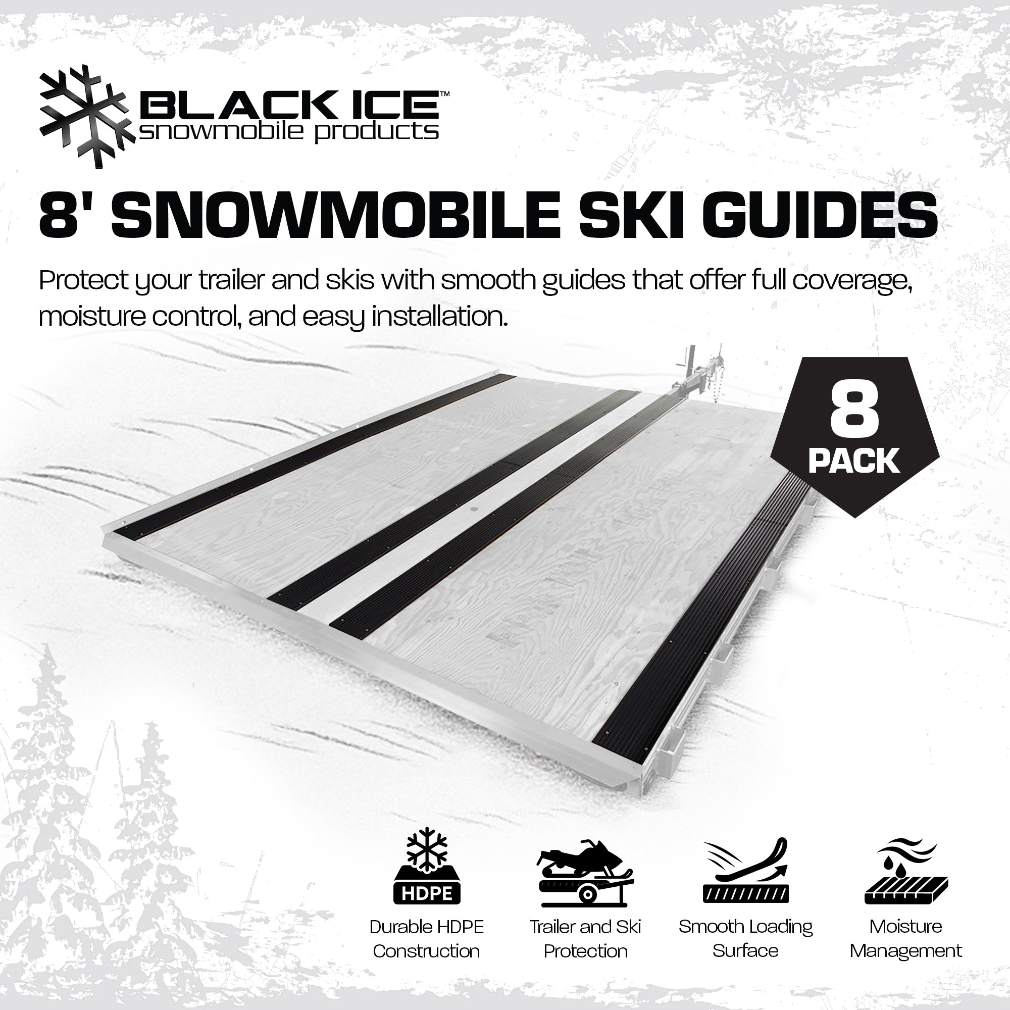 Black Ice 8pk 7' 10" Snowmobile Ski Guides for Friction-Free Loading (Open Box) - VMInnovations
