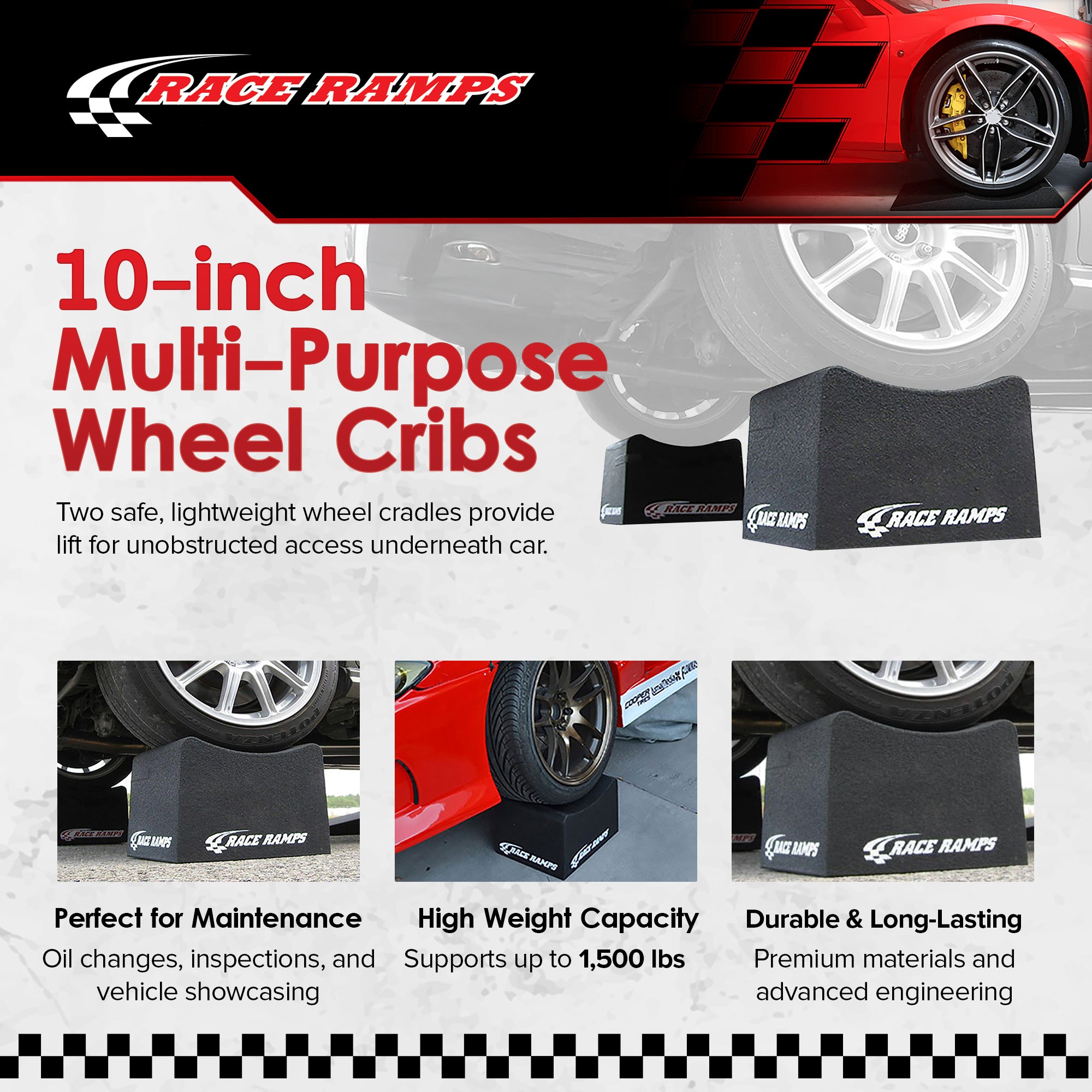 Race Ramps 10 Inch Wheel Cribs for Car Maintenance and Display, RR-WC-10, Black - VMInnovations