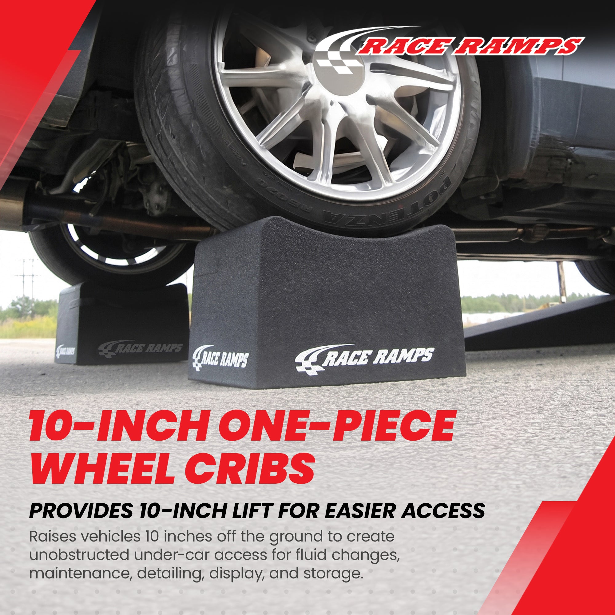 Race Ramps 10 Inch Wheel Cribs for Car Maintenance and Display, RR-WC-10, Black - VMInnovations