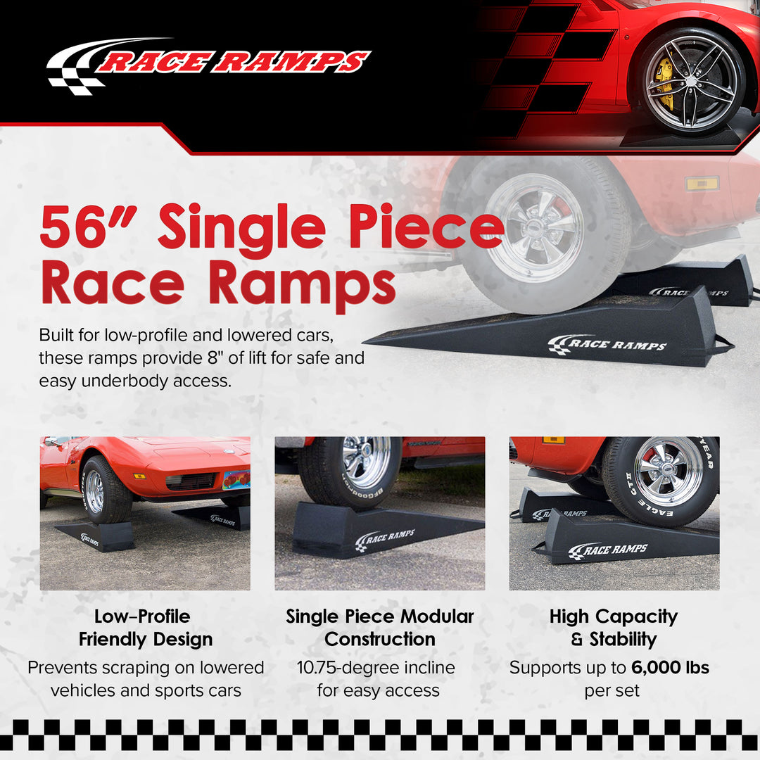 Race Ramps Lightweight Car Service Ramps for 10" Lift, Anti-Slip, RR-56, Black