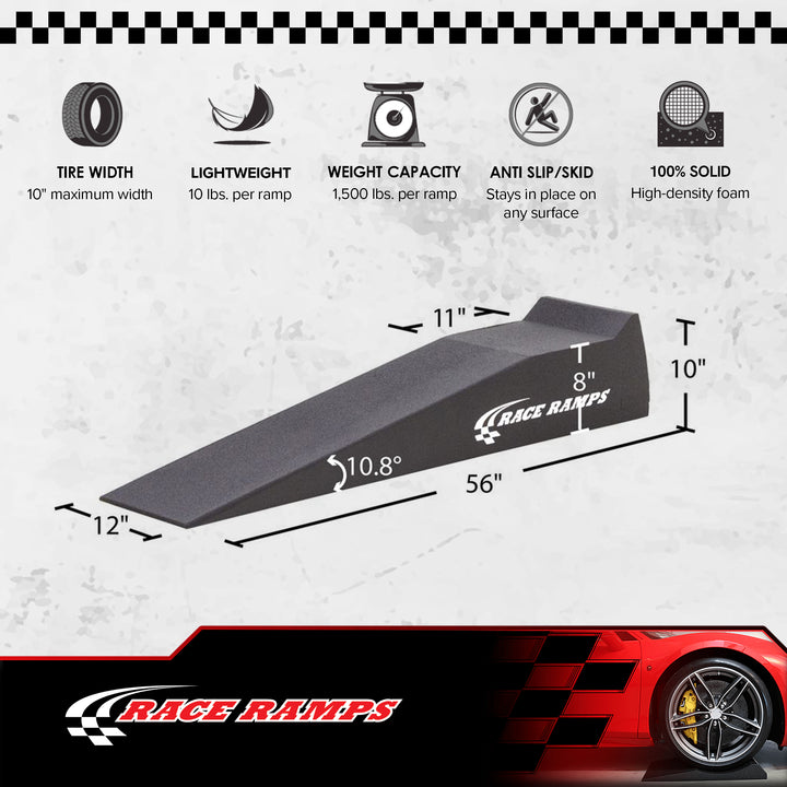 Race Ramps Lightweight Car Service Ramps for 10" Lift, Anti-Slip, RR-56, Black