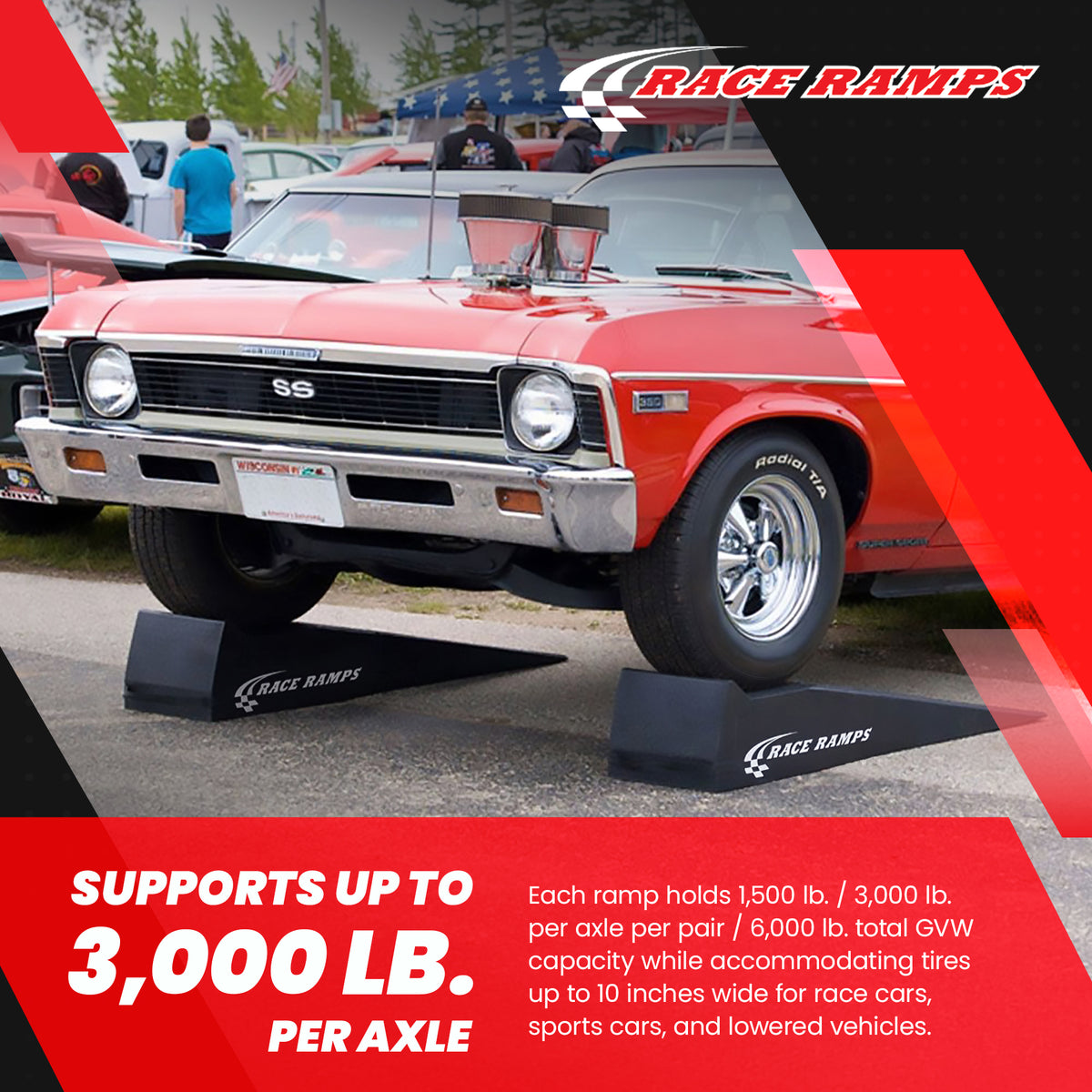 Race Ramps Lightweight Car Service Ramps for 10" Lift, Anti-Slip, RR-56, Black