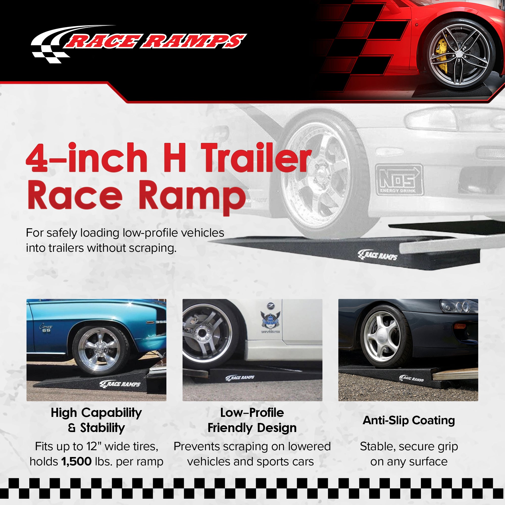 Race Ramps 4" Trailer Ramp Scratch Proof Lightweight Solid Core Design(Open Box) - VMInnovations