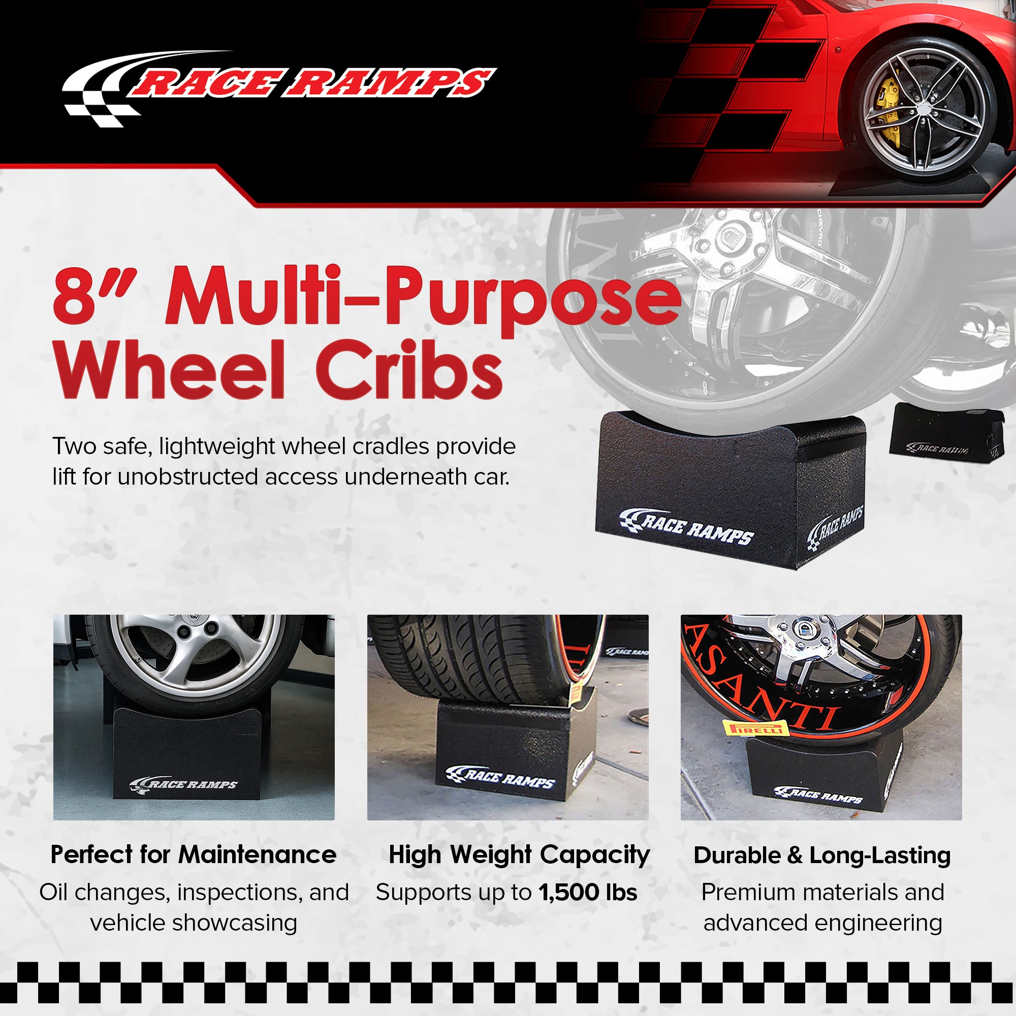 Race Ramps 8 Inch Wheel Cribs for Car Maintenance and Display, Black (Open Box)