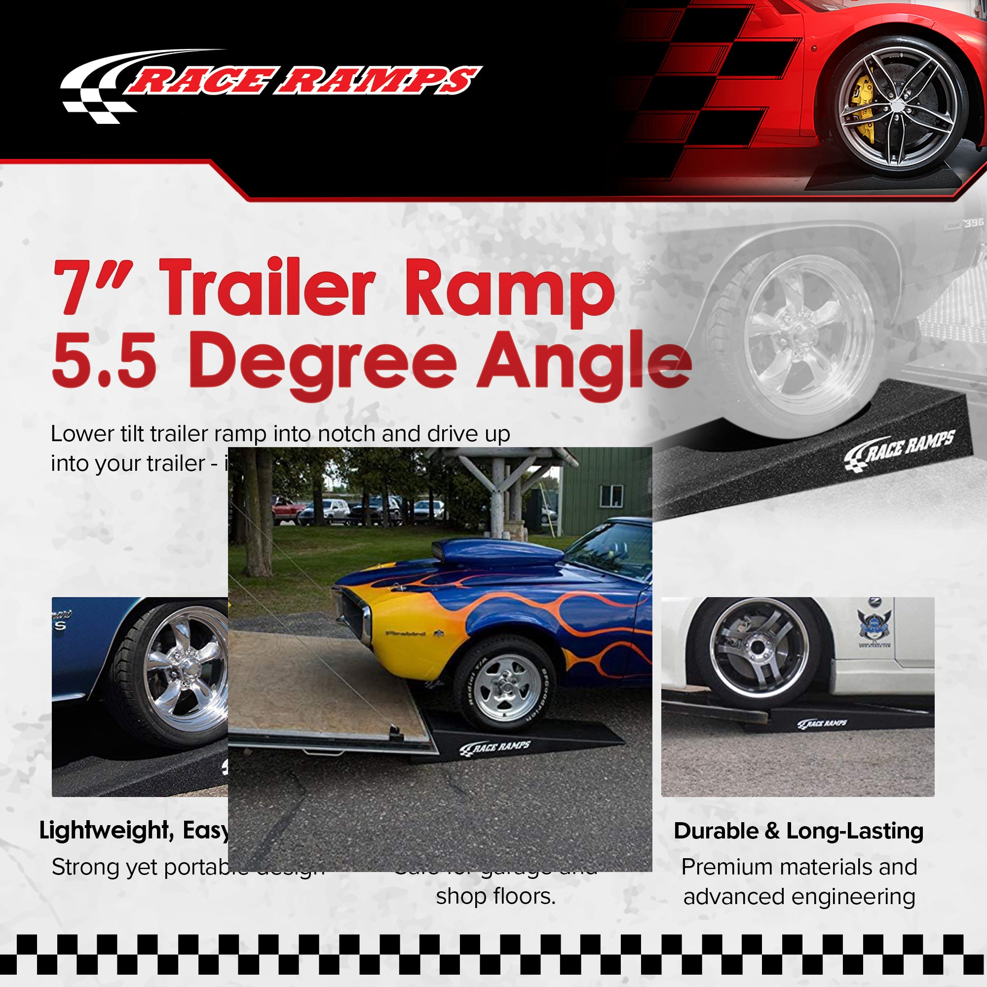 Race Ramps 7" Trailer Ramp Scratch Proof Lightweight Solid Core Design(Open Box) - VMInnovations