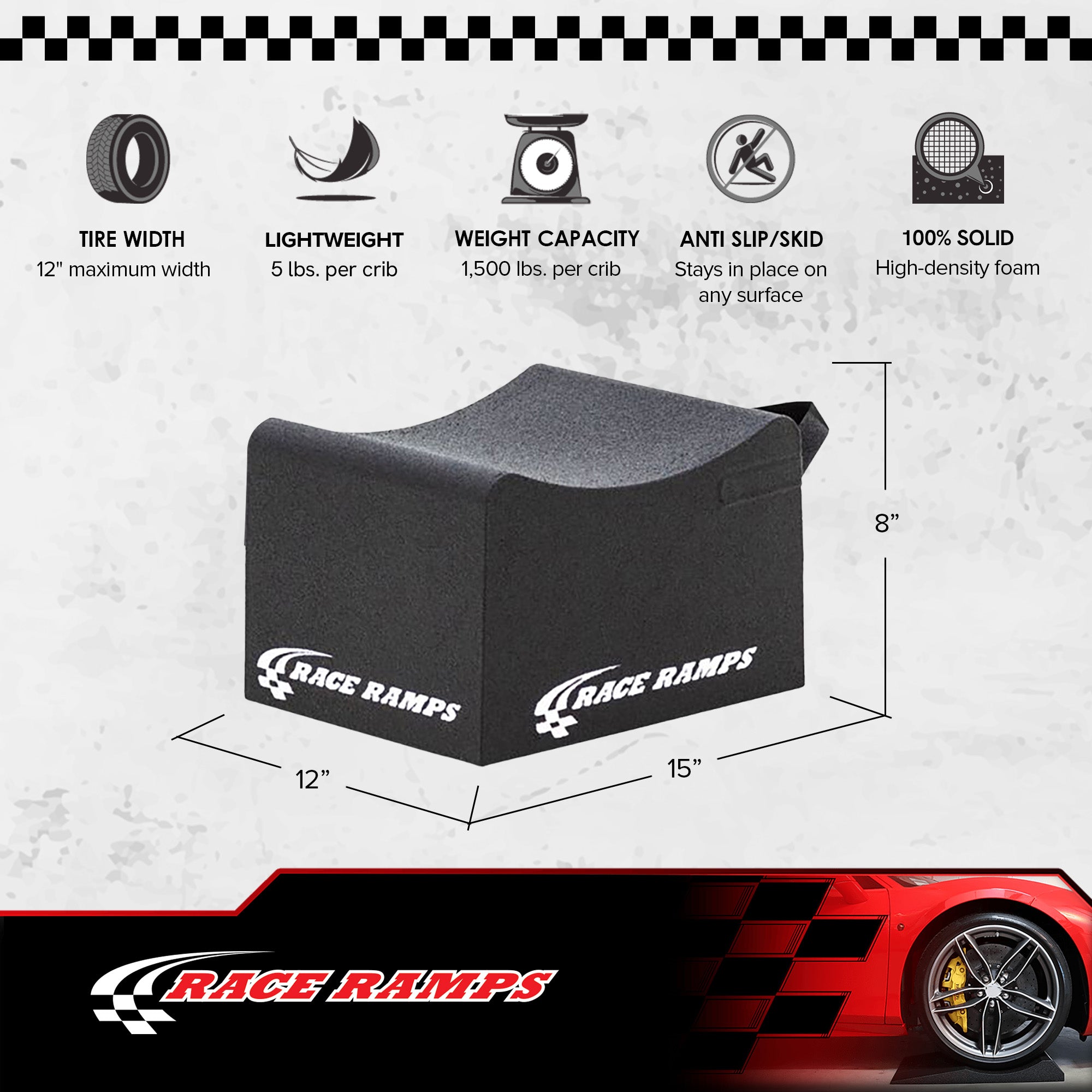 Race Ramps 8 Inch Wheel Cribs for Car Maintenance and Display, RR-WC-8, Black - VMInnovations