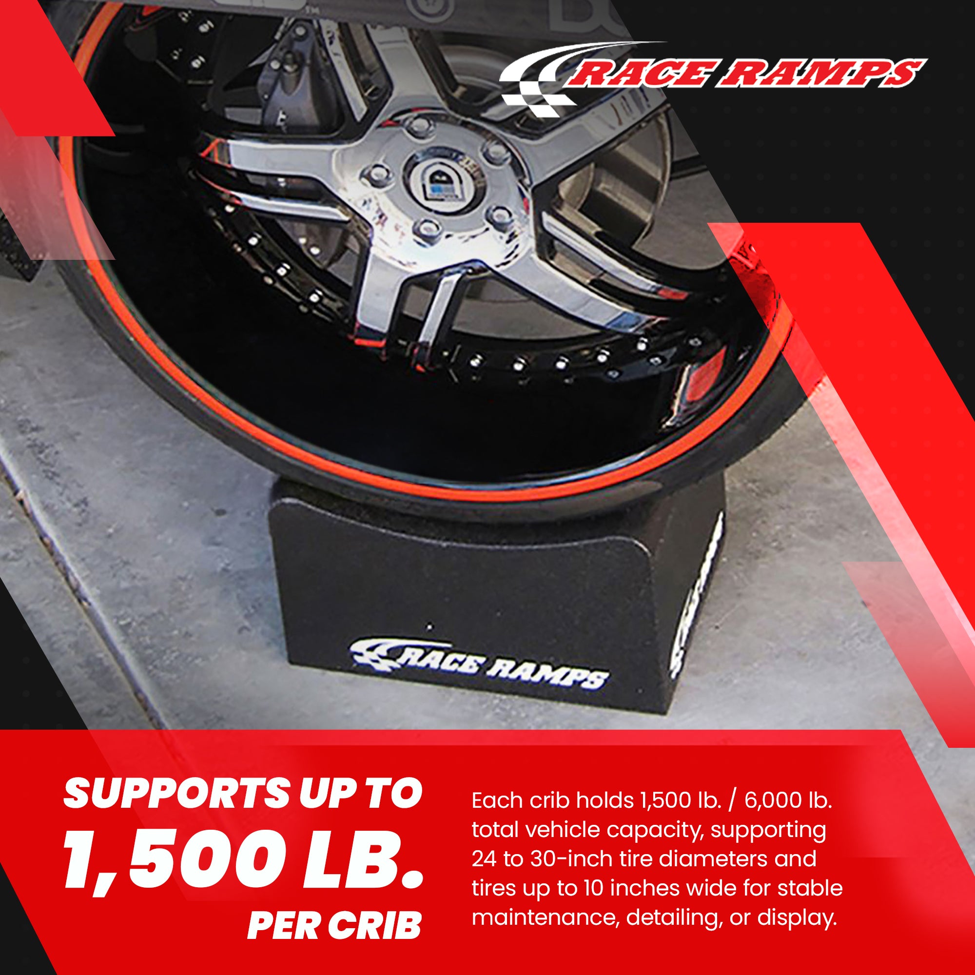 Race Ramps 8 Inch Wheel Cribs for Car Maintenance and Display, RR-WC-8, Black