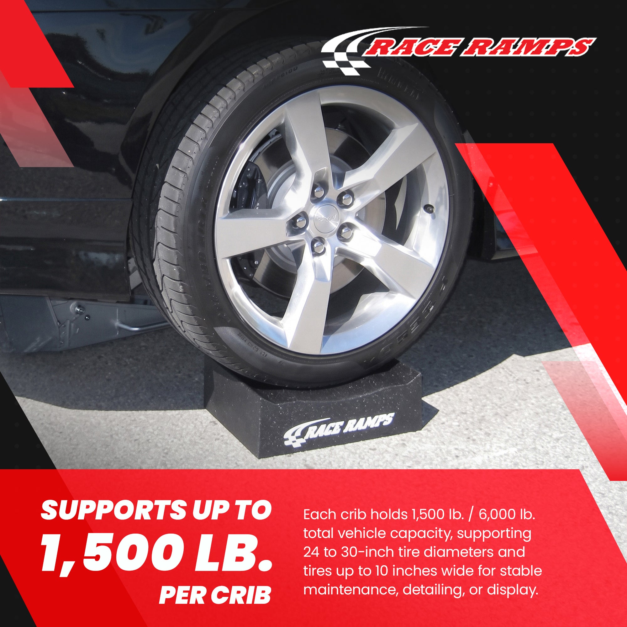 Race Ramps 12" Adjustable Wheel Cribs Car Maintenance Display, RR-WC-12-2, Black