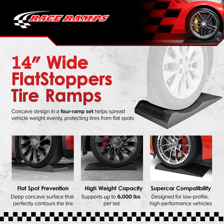 Race Ramps FlatStoppers, Tire Saver Ramps for Car Storage, 14" Wide, Set of 4